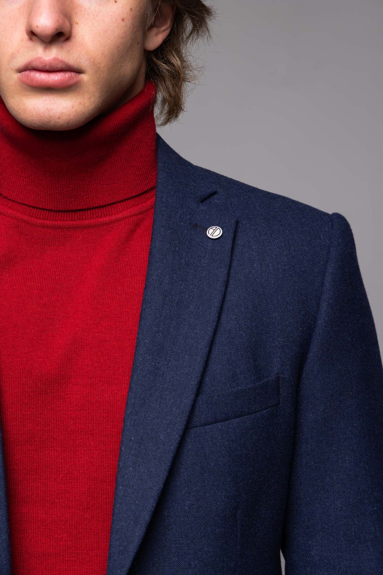 Tmavomodré vlnené sako s jemnou štruktúrou