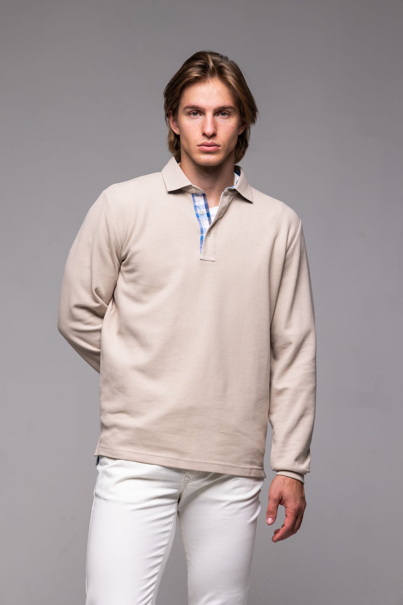 Béžová polokošeľa s dlhým rukávom