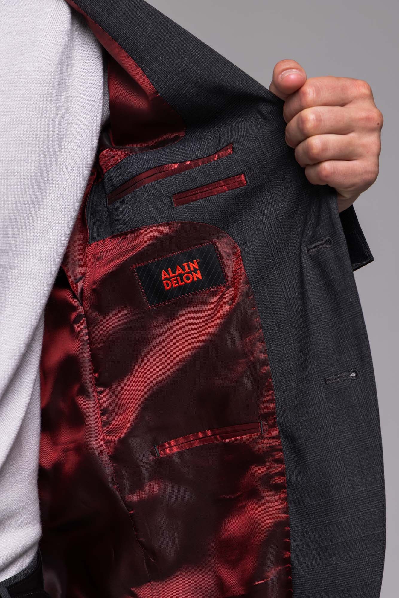 Šedý Slim Fit oblek so sivým károm