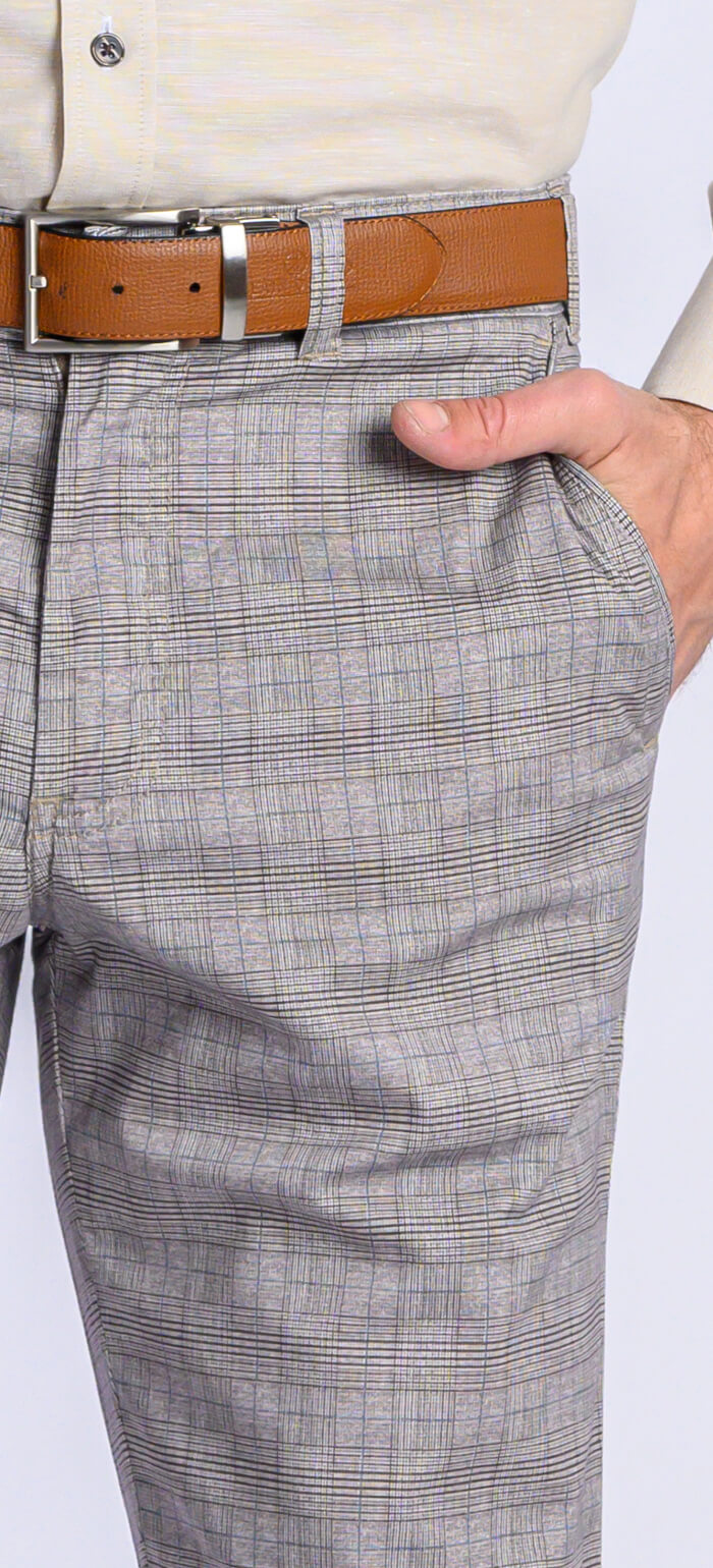 Béžové kárované chinos nohavice