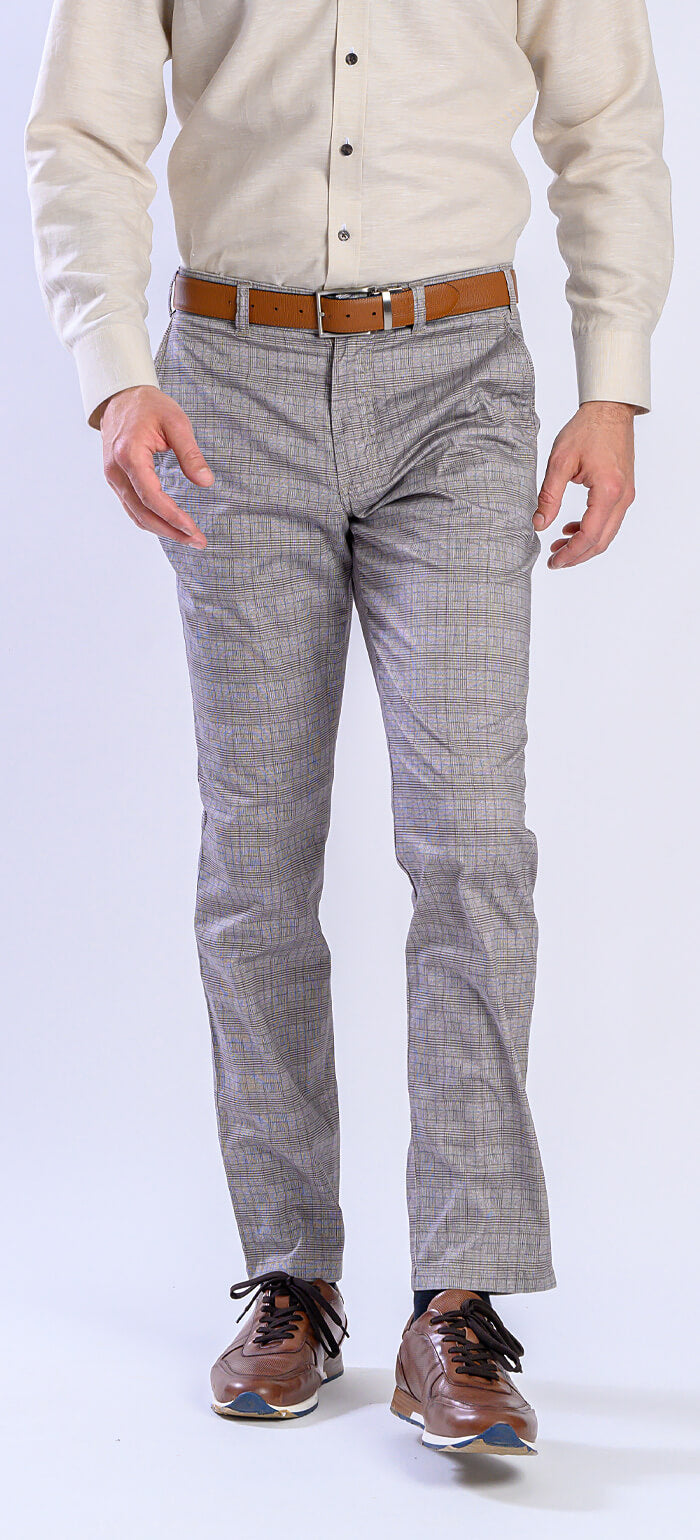 Béžové kárované chinos nohavice