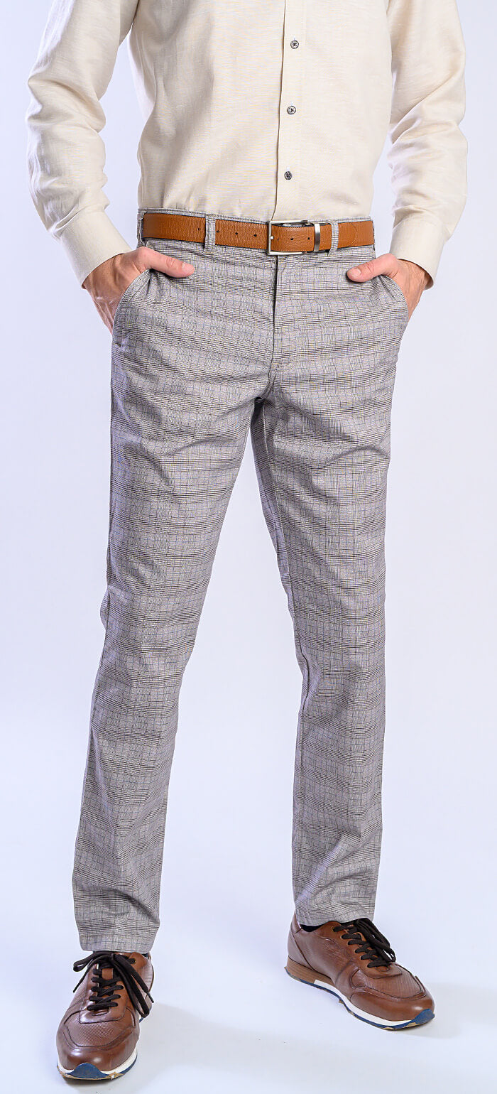 Béžové kárované chinos nohavice