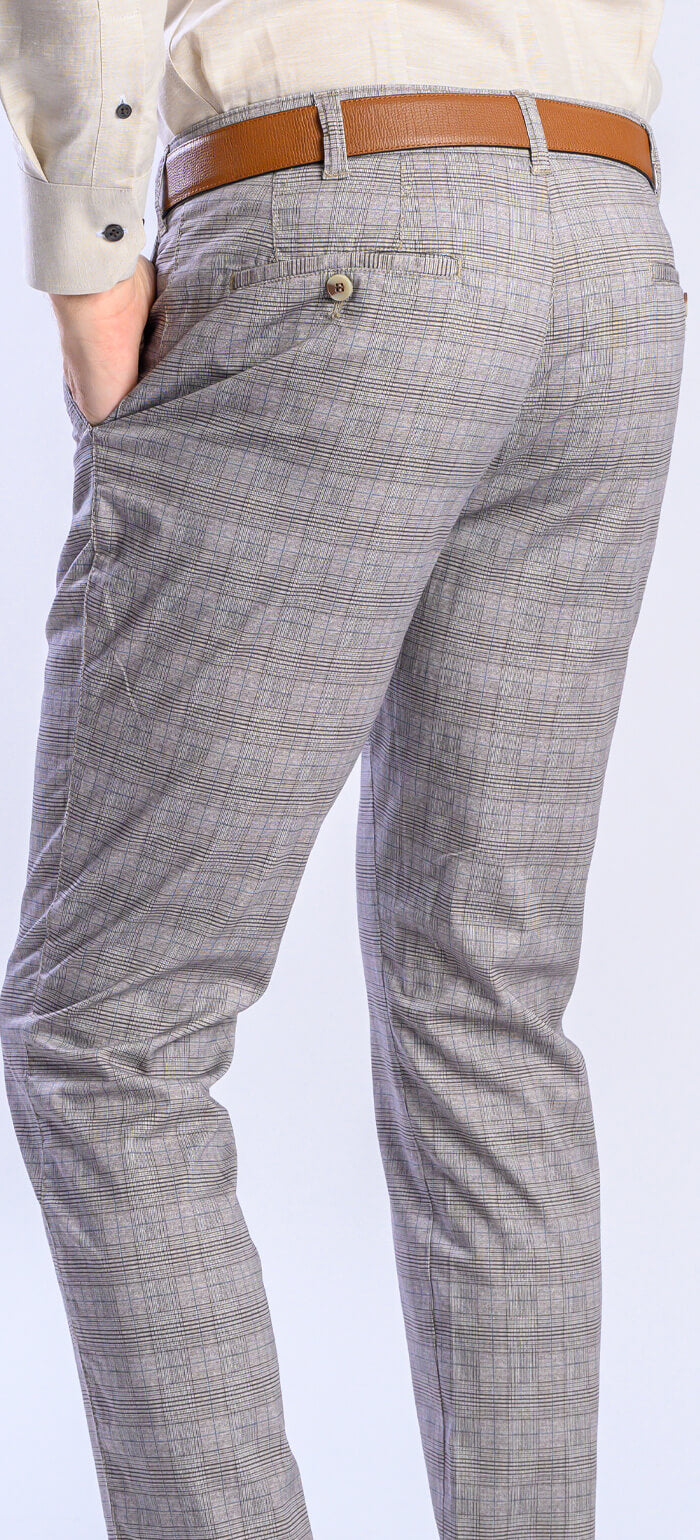 Béžové kárované chinos nohavice