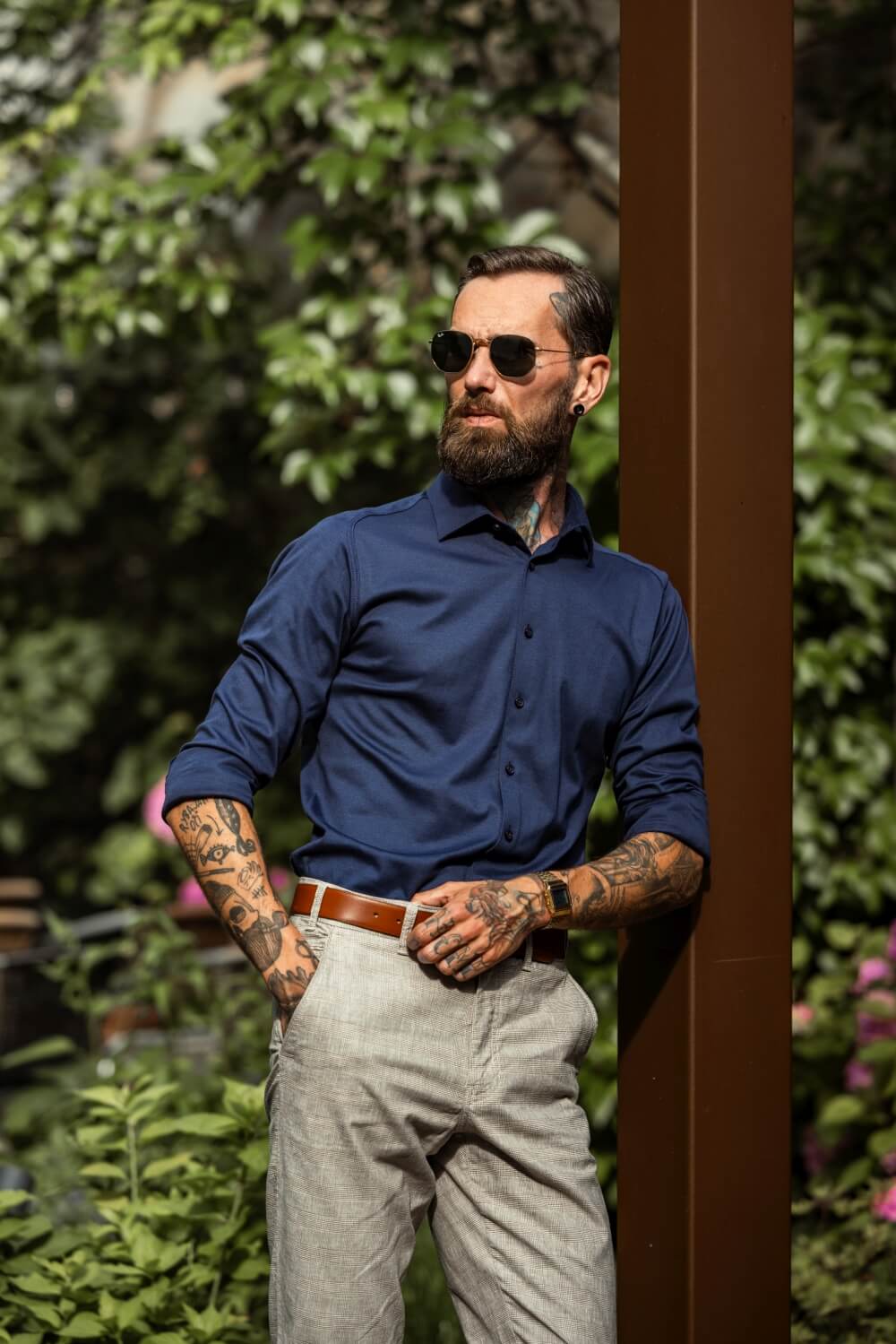 Béžové kárované voľnočasové nohavice