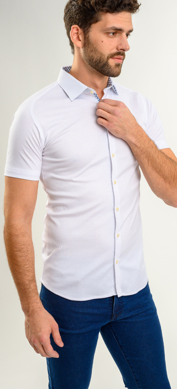 Biela strečová Extra Slim Fit košeľa s krátkym rukávom