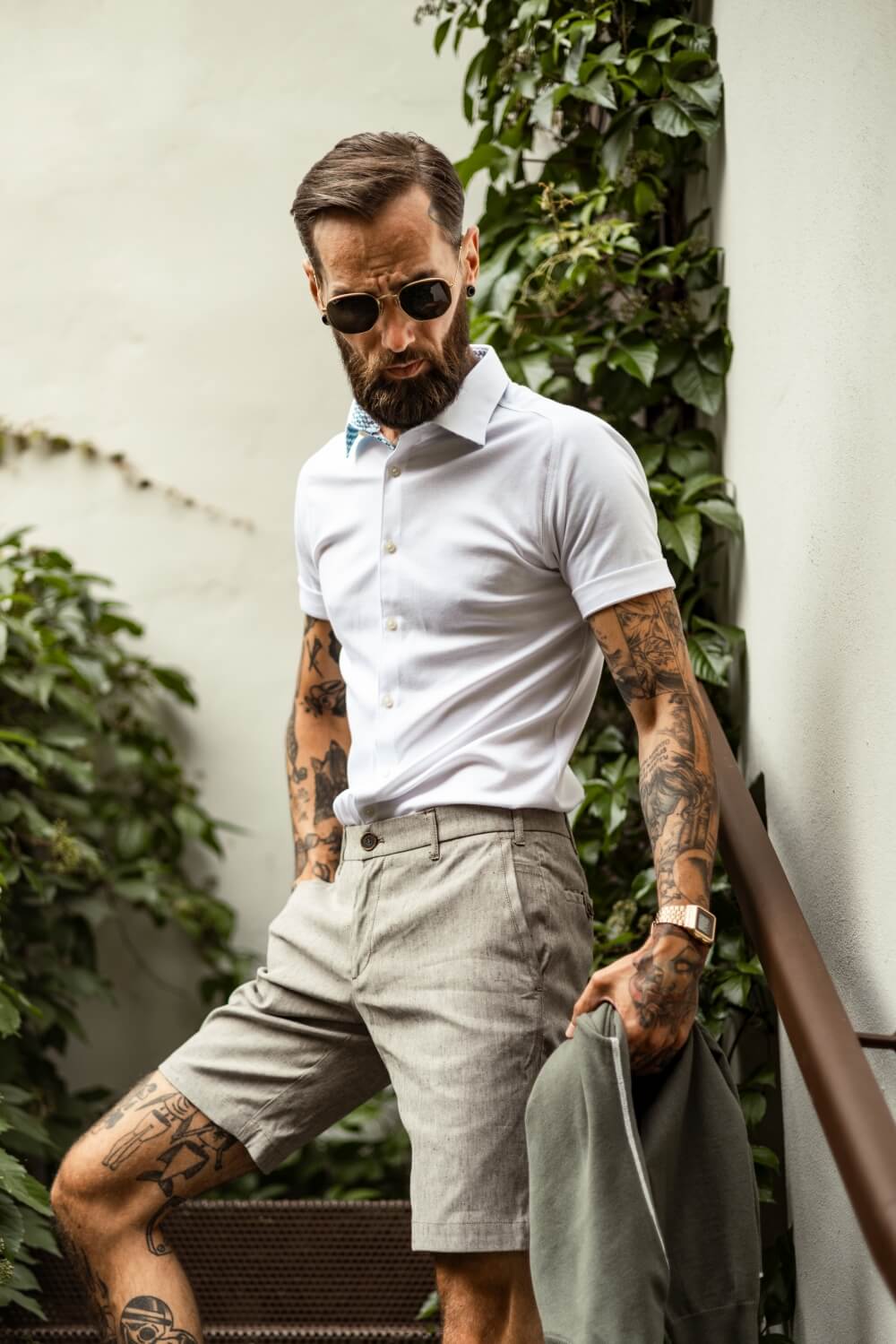 Biela strečová Extra Slim Fit košeľa s krátkym rukávom