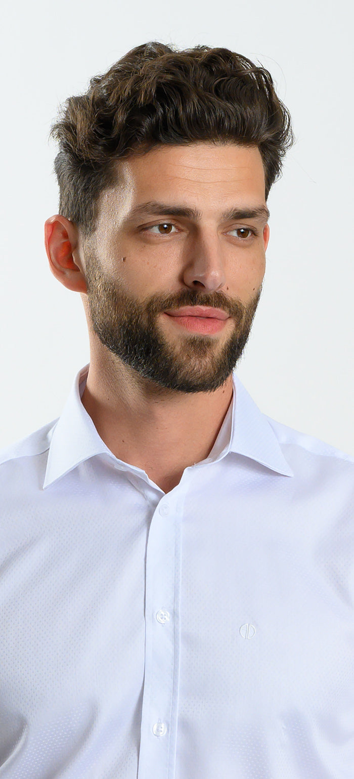 Biela Vzorovaná Extra Slim Fit košeľa s krátkym rukávom