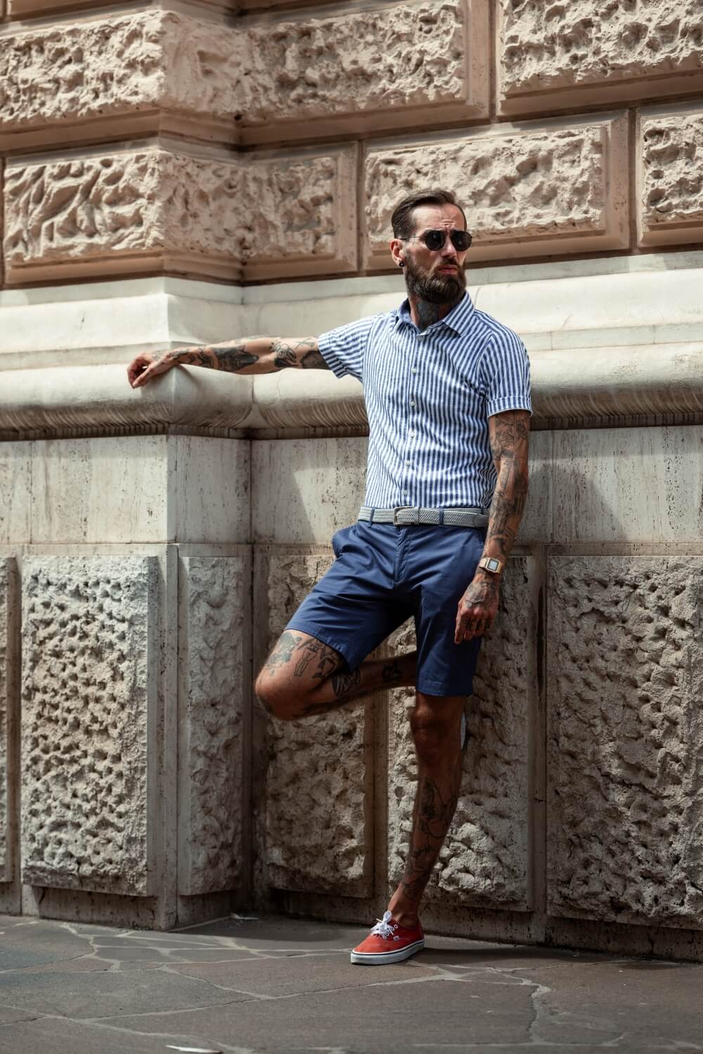 Bielo-modrá prúžkovaná strečová Extra Slim Fit košeľa s krátkym rukávom