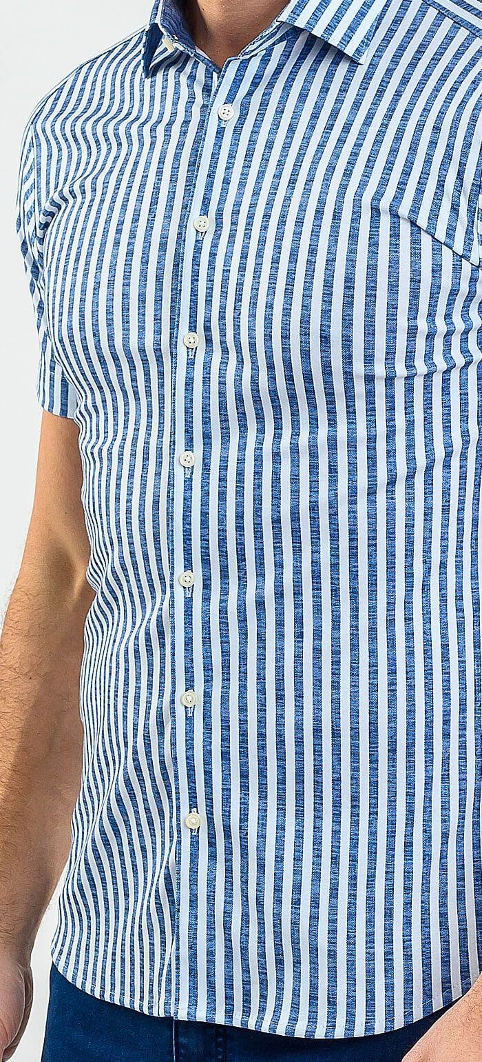 Bielo-modrá prúžkovaná strečová Extra Slim Fit košeľa s krátkym rukávom