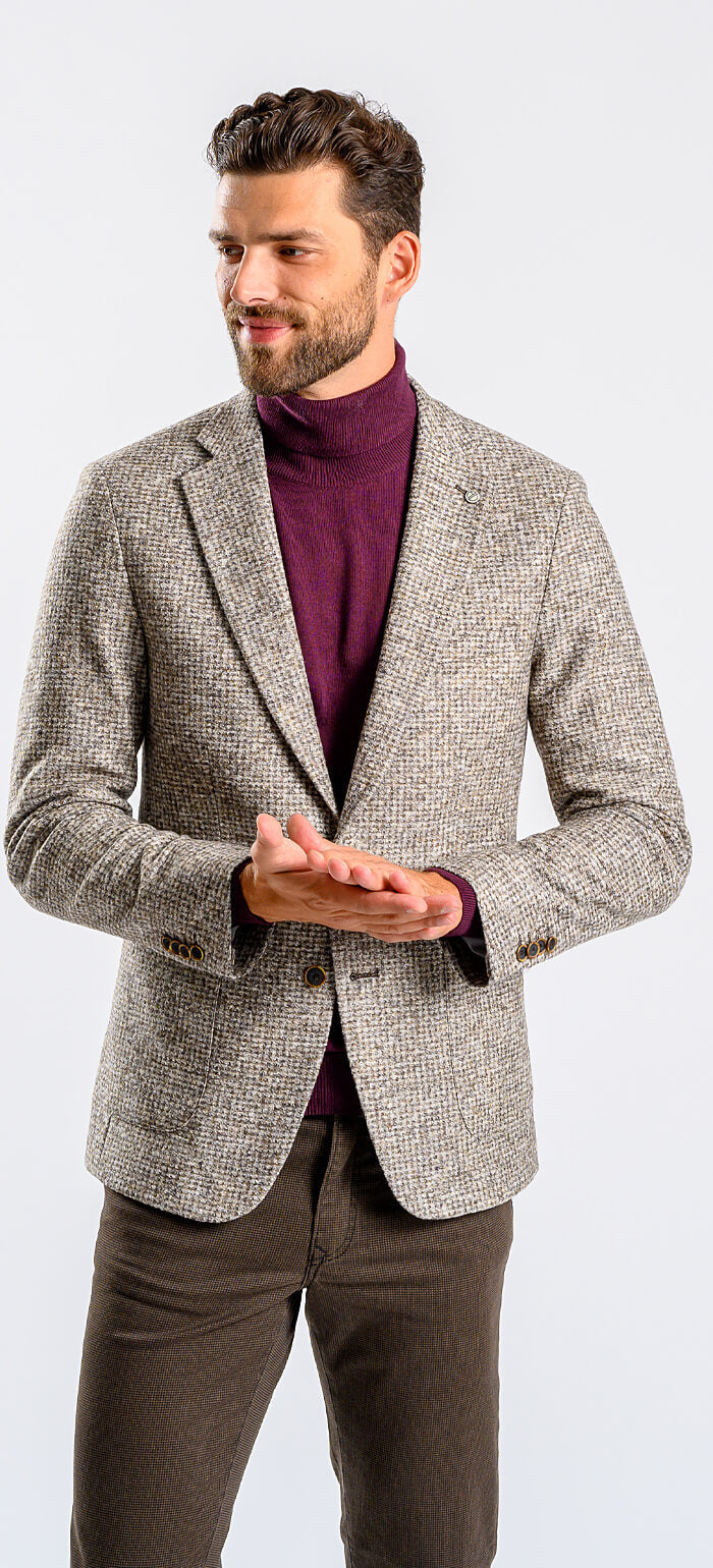 Bledohnedé bavlneno-vlnené sako XL veľkosti