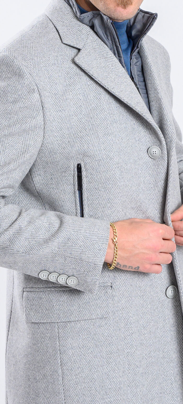 Bledosivý vlnený kabát s odnímateľnou vložkou