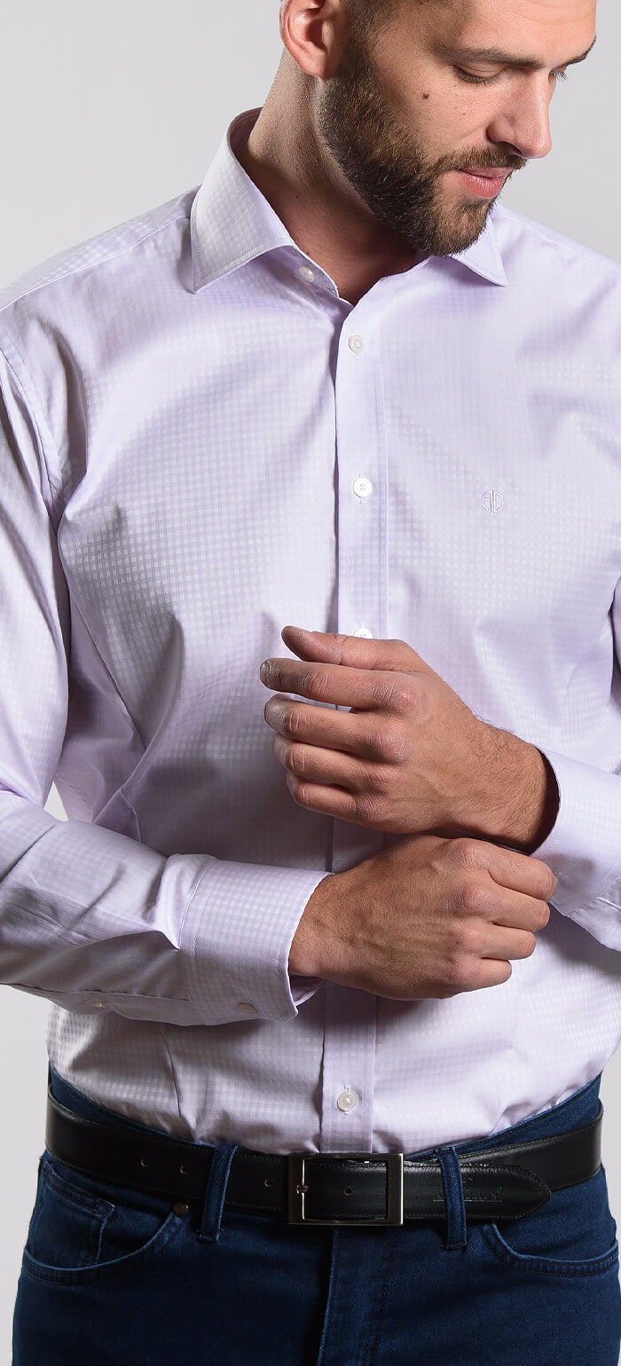 Fialová Extra Slim Fit košeľa s kockovaným vzorom