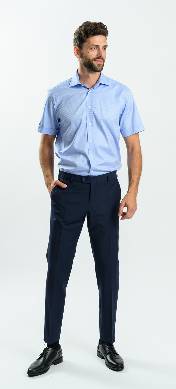 Modrá vzorovaná Slim Fit košeľa s krátkym rukávom