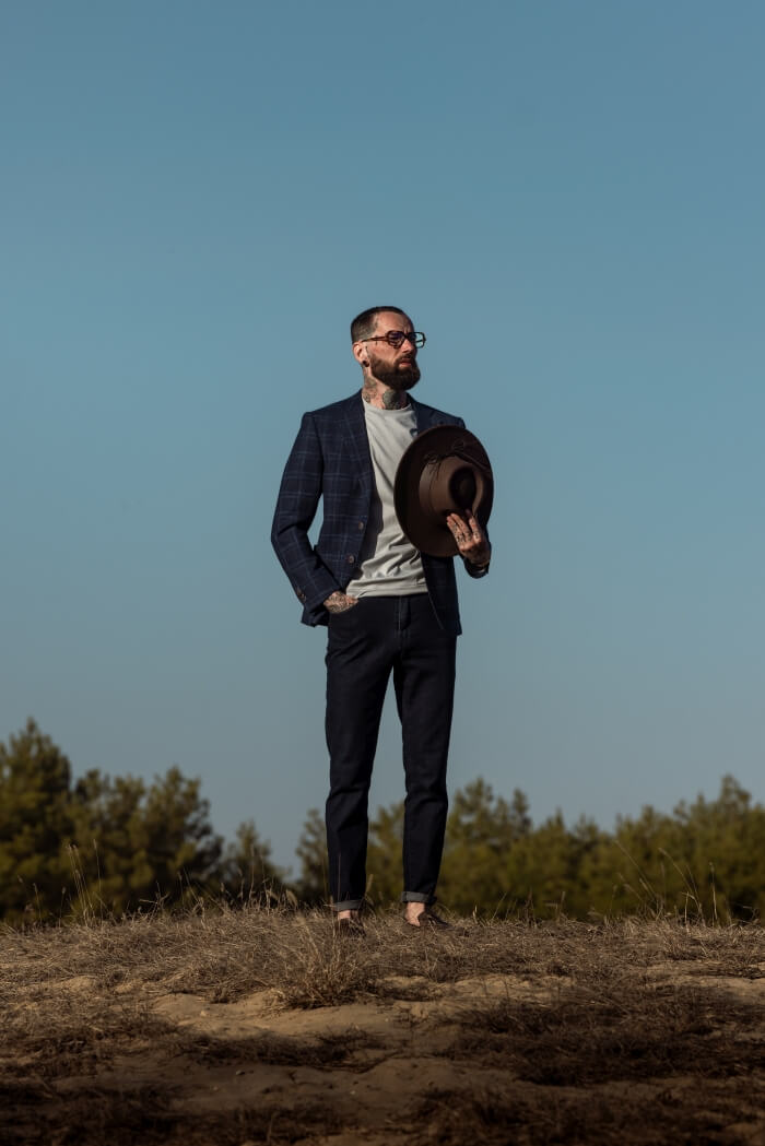 Modré kárované sako