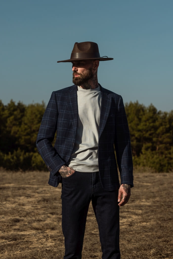 Modré kárované sako