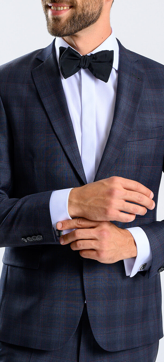 Modrý Slim fit oblek s bordovým károm