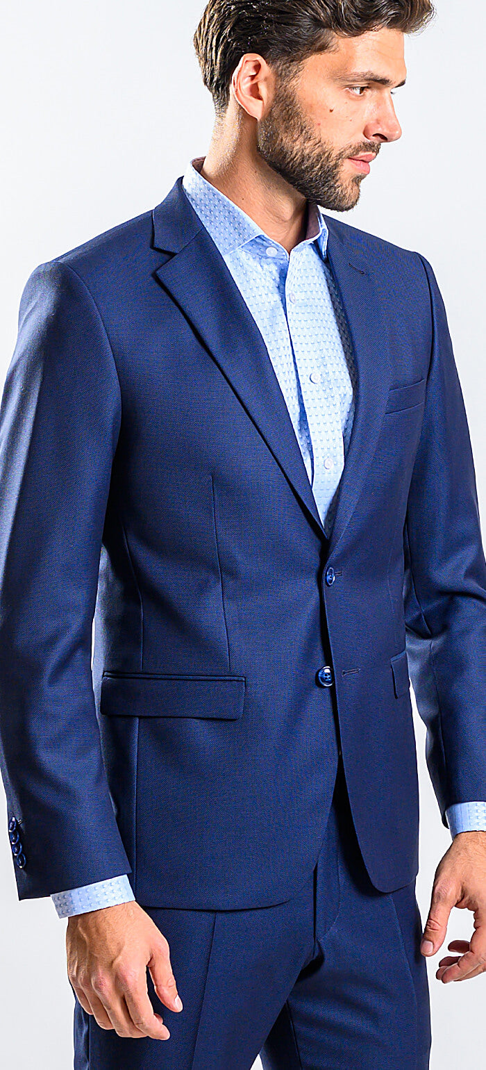 Modrý vlnený Slim Fit oblek