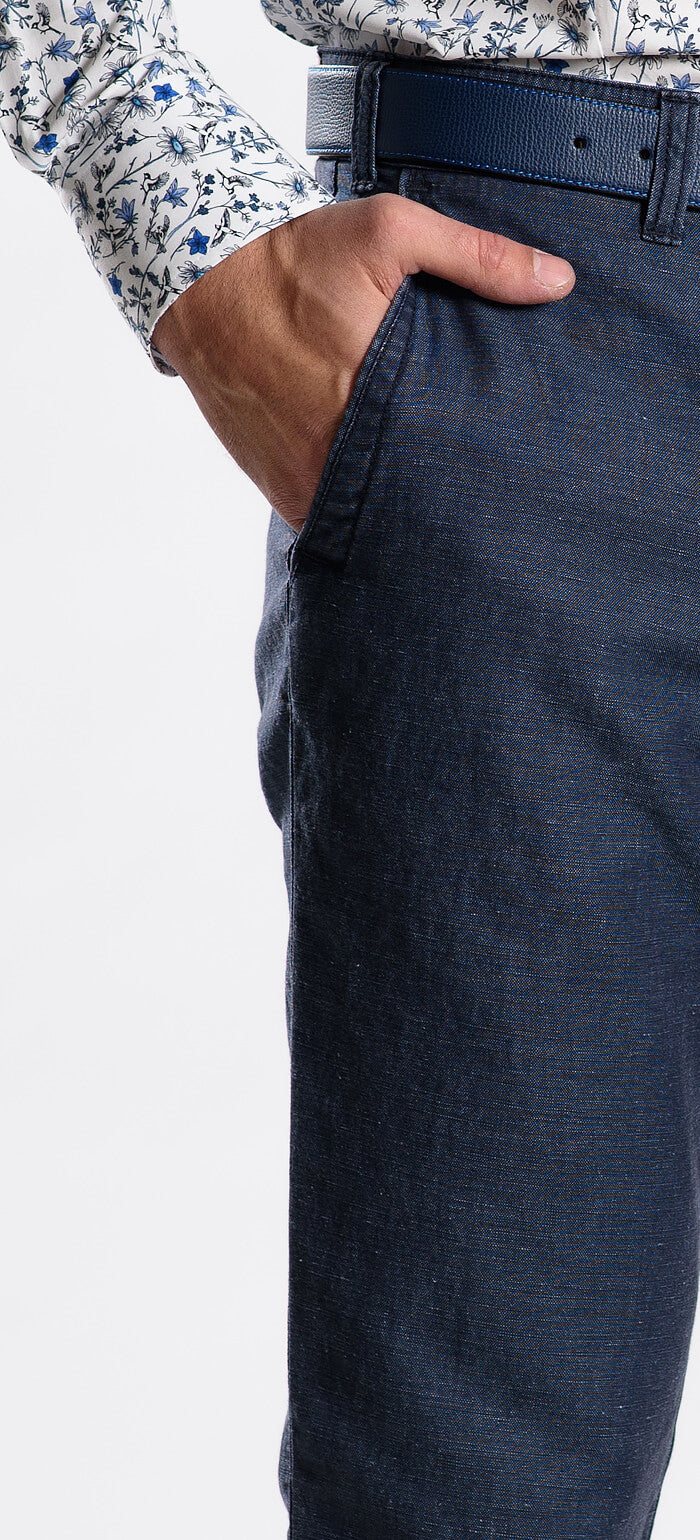 Šedomodré ľanové nohavice