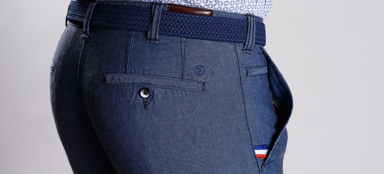 Šedomodré ľanové nohavice