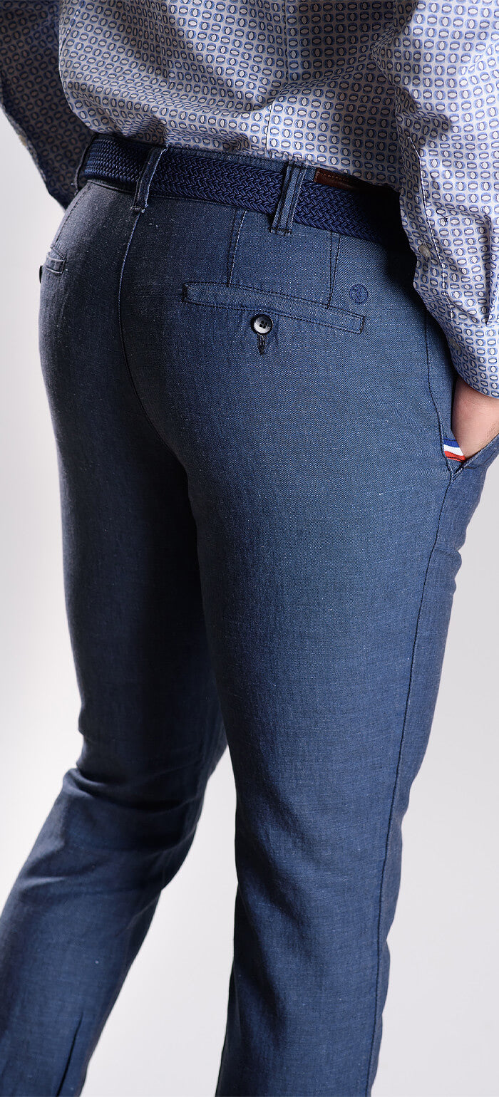 Šedomodré ľanové nohavice