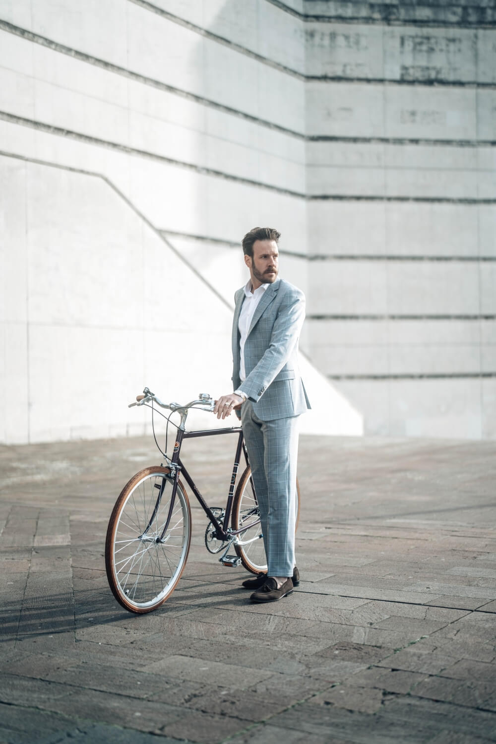 Sivý károvaný Slim Fit oblek