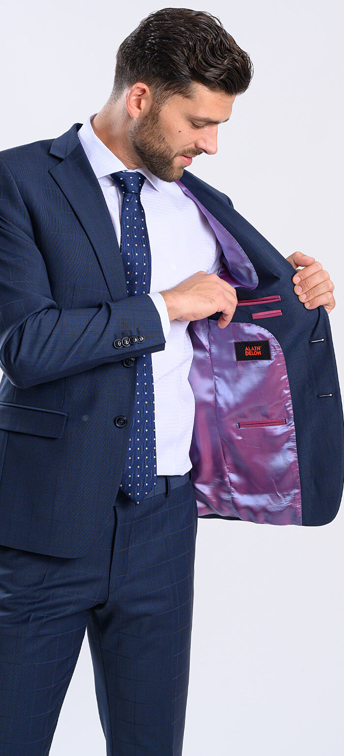 Tmavomodrý károvaný Slim Fit oblek