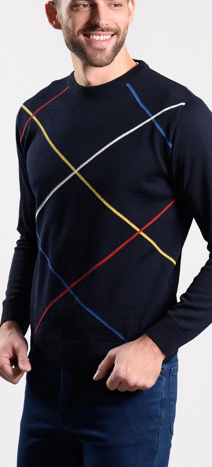 Tmavomodrý pulóver so vzorom