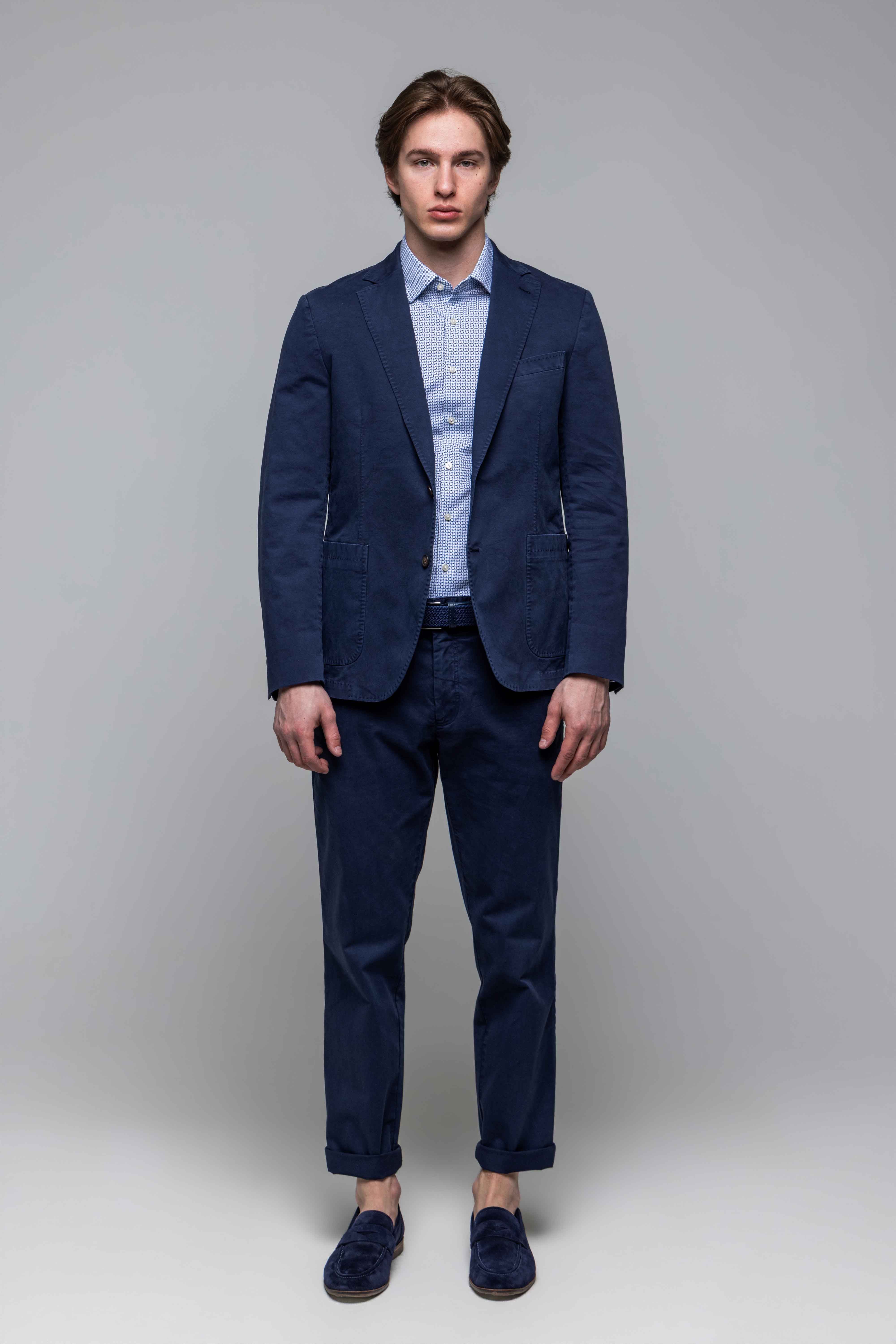 Modré bavlnené Slim Fit sako