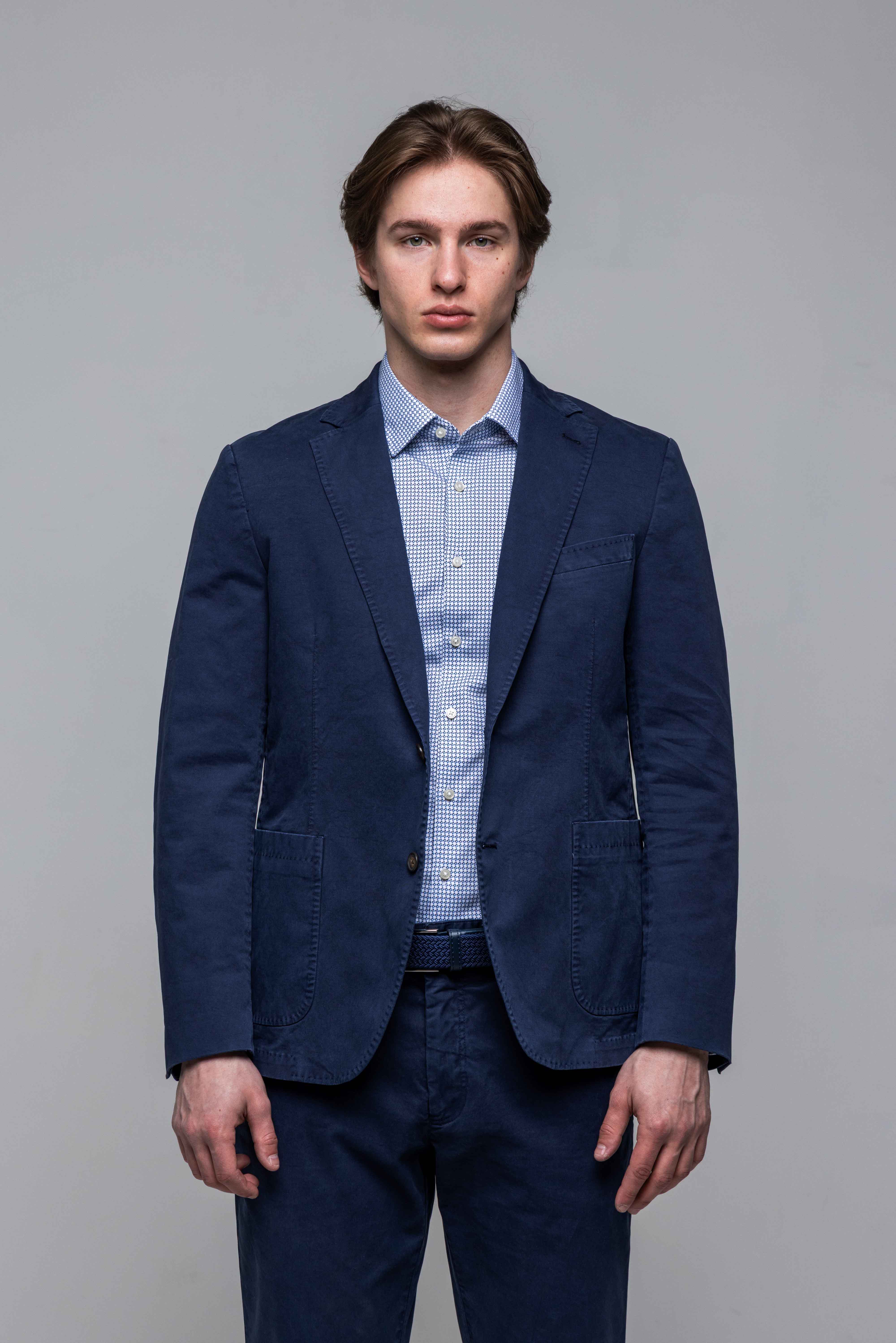 Modré bavlnené Slim Fit sako