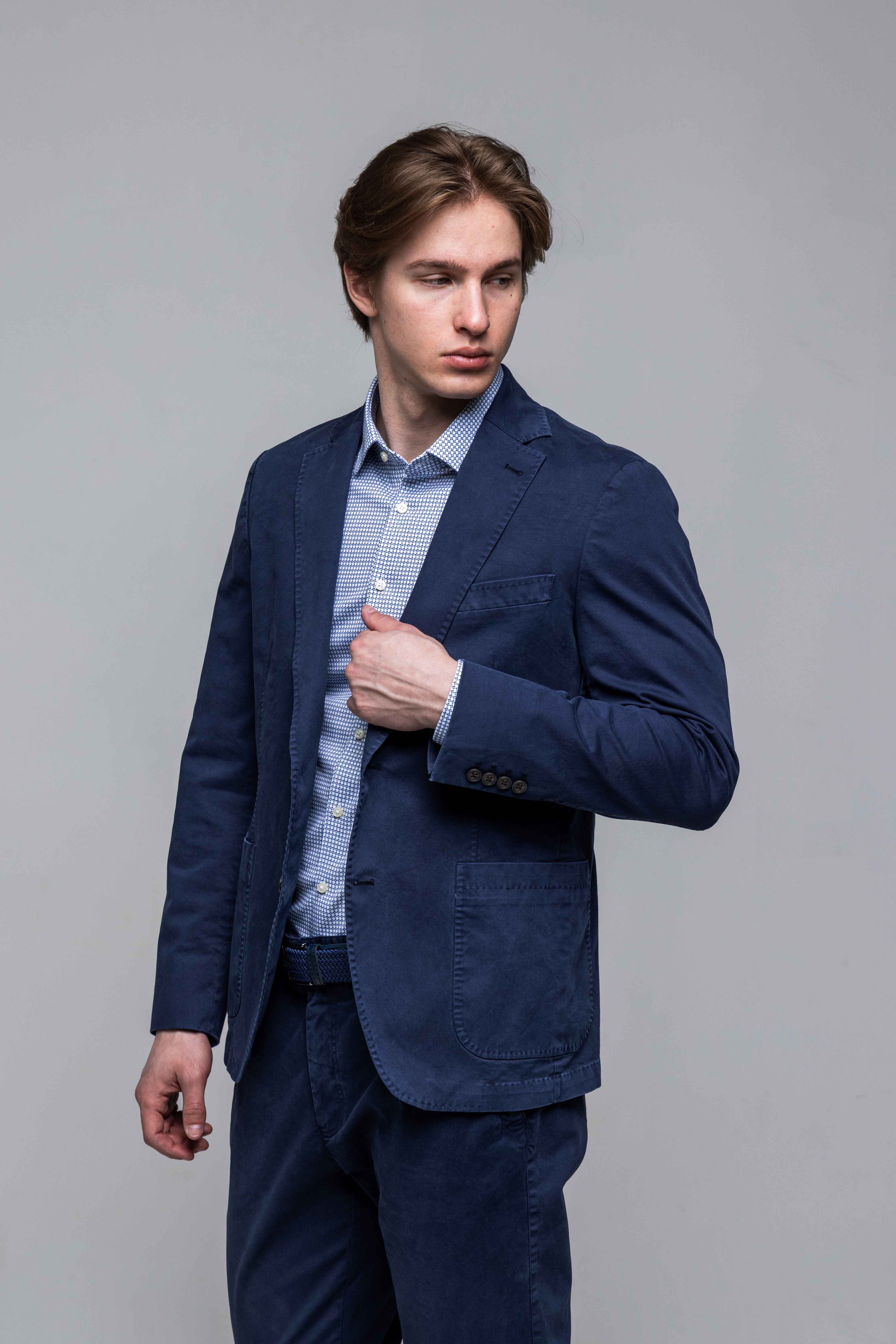 Modré bavlnené Slim Fit sako