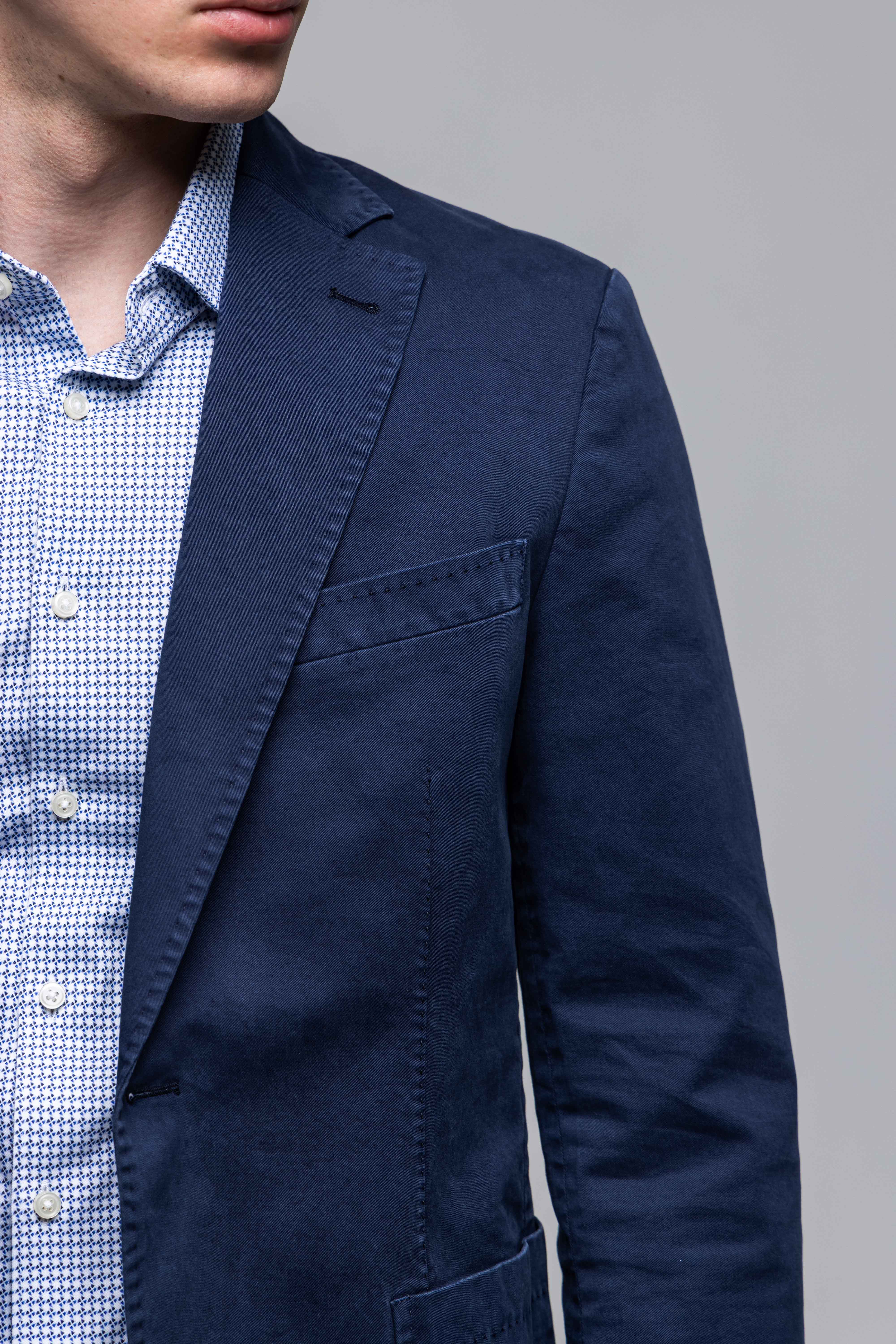 Modré bavlnené Slim Fit sako