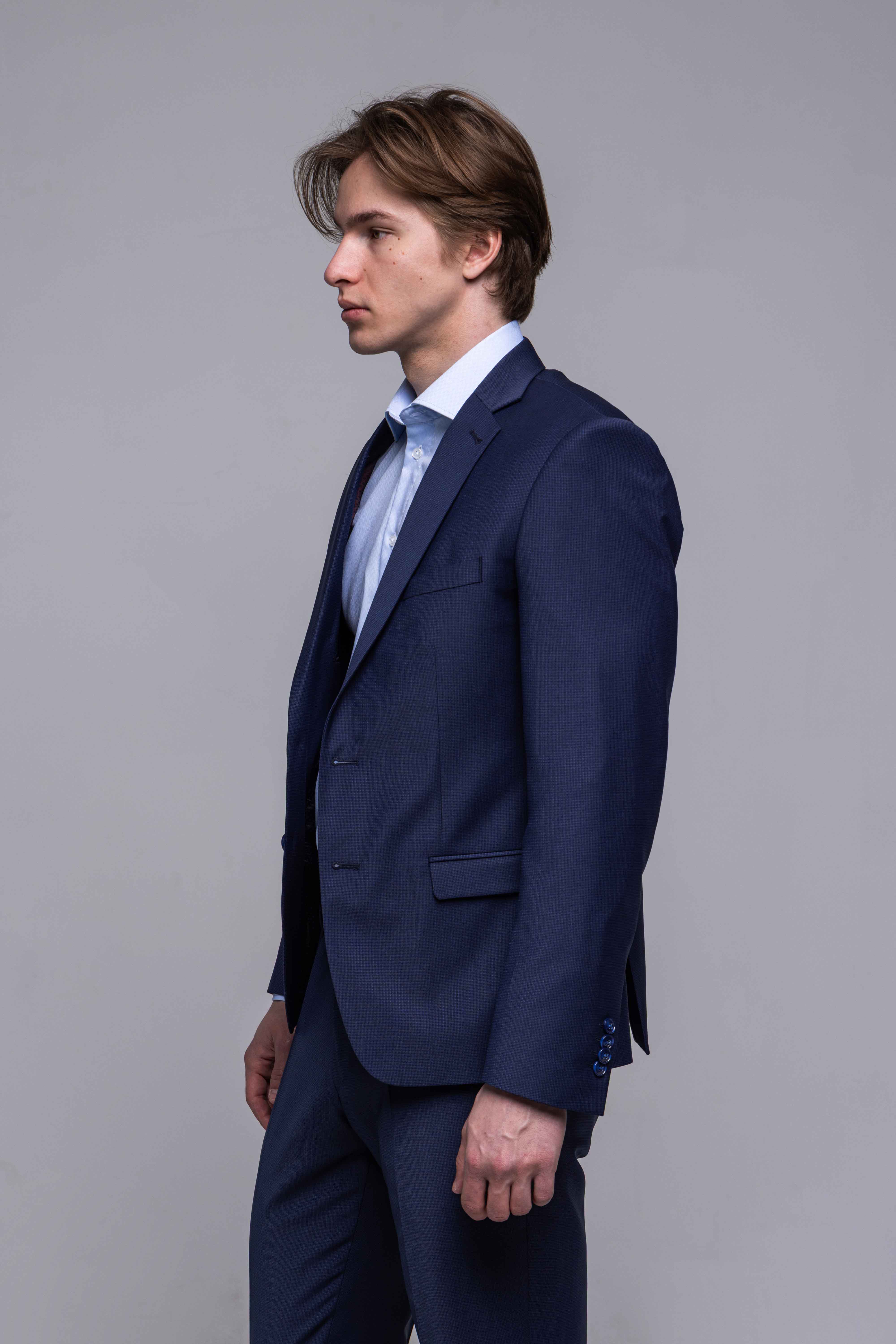 Tmavomodrý Slim Fit oblek s mikro vzorom