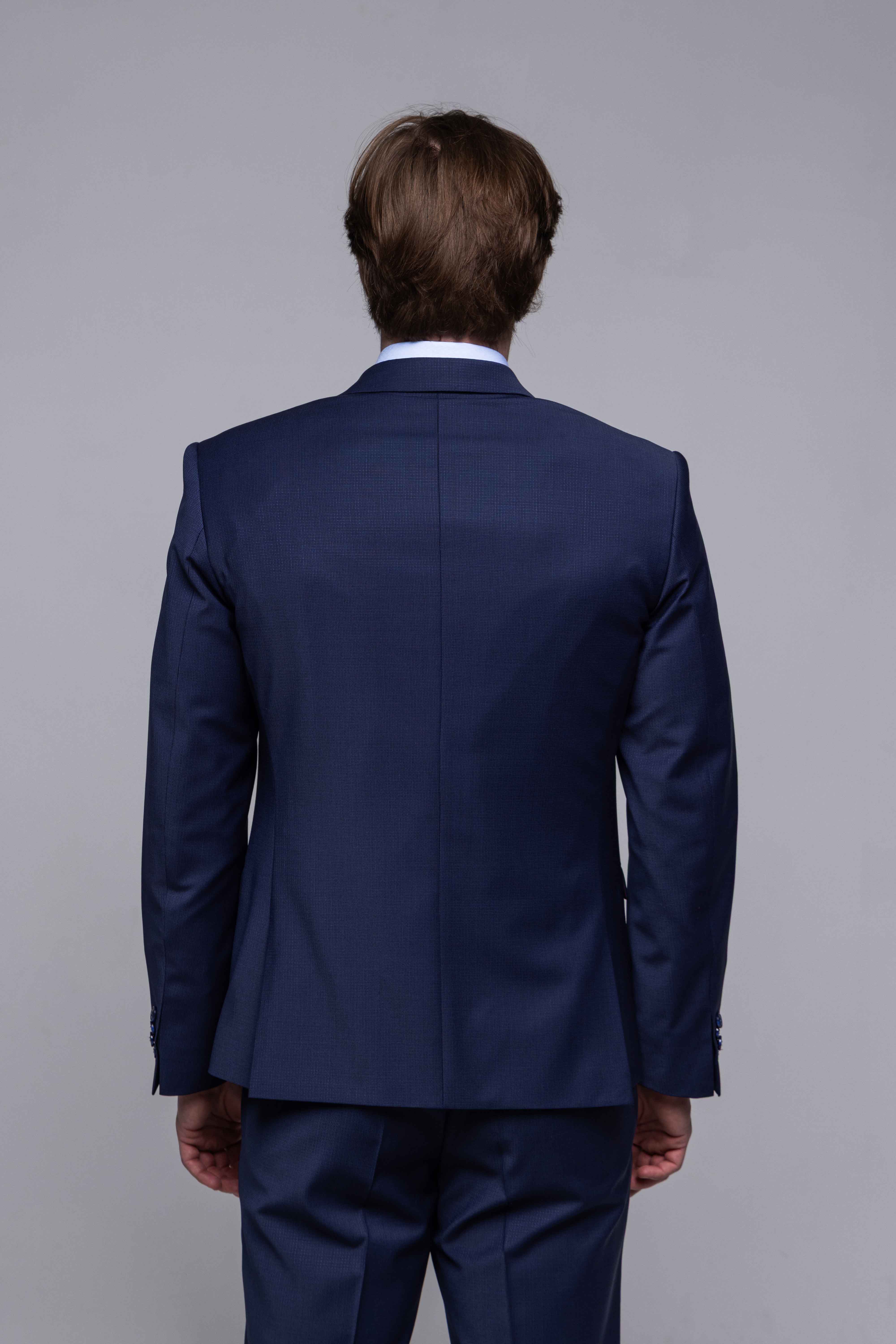 Tmavomodrý Slim Fit oblek s mikro vzorom
