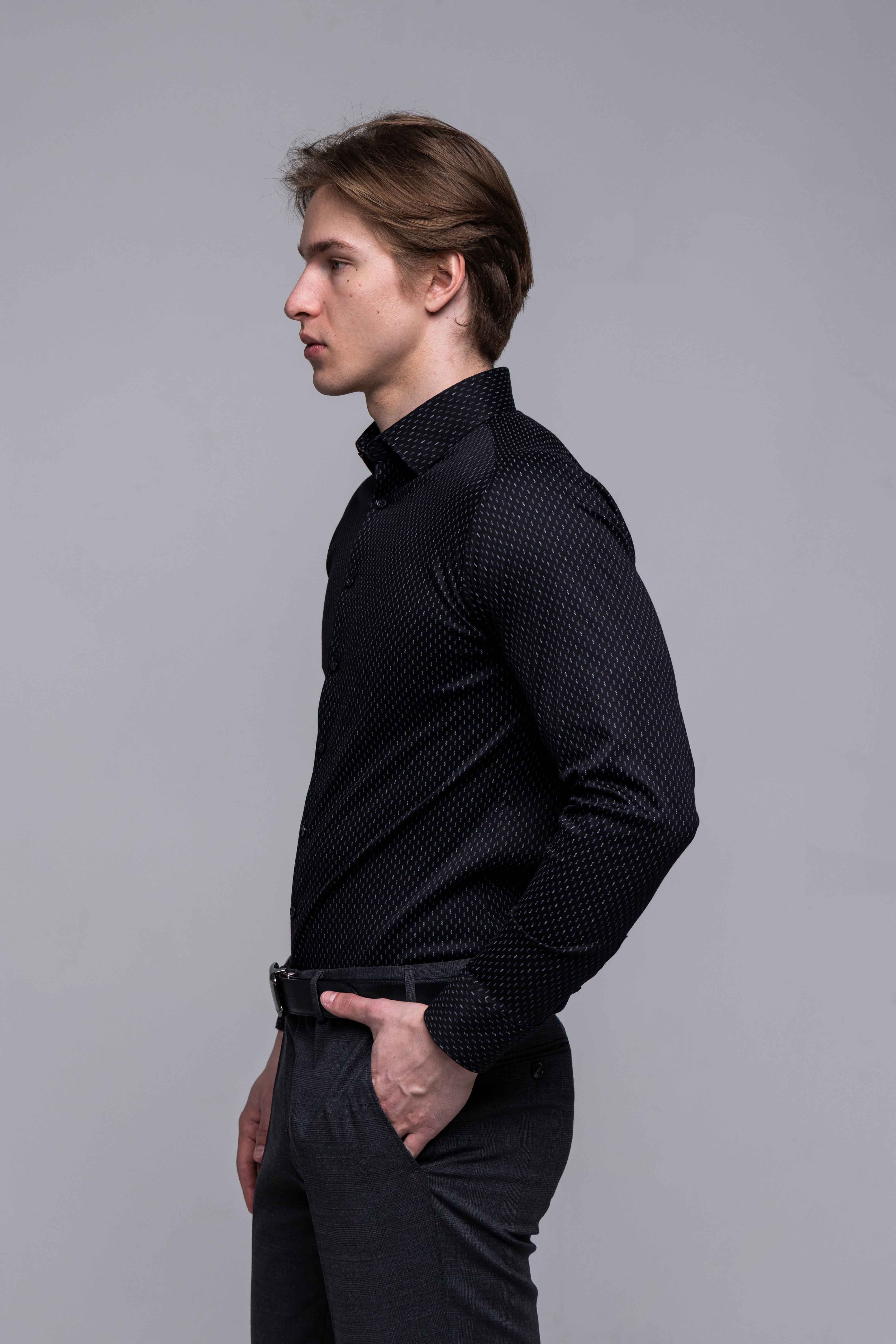 Čierna strečová Extra Slim Fit košeľa so sivým vzorom