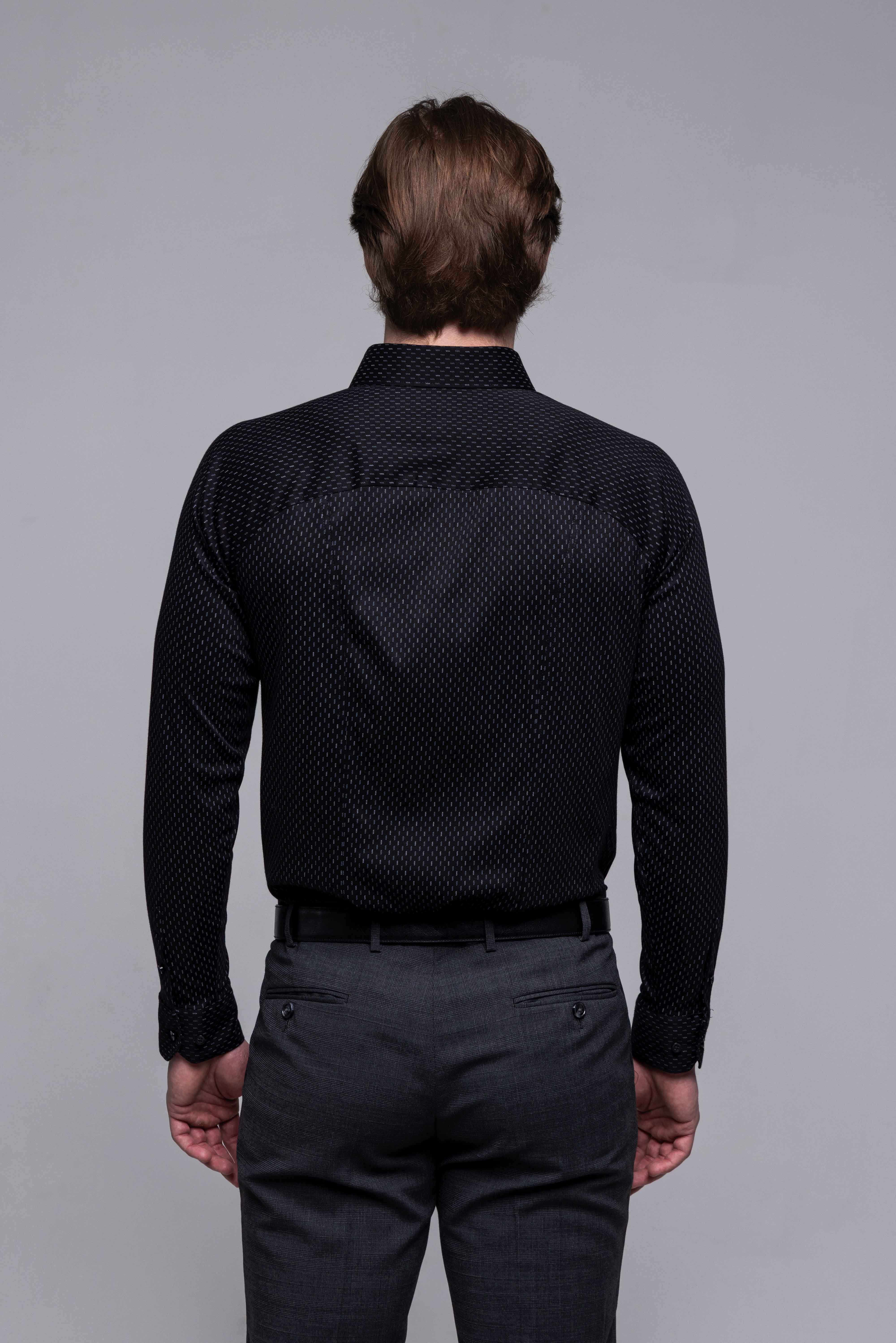 Čierna strečová Extra Slim Fit košeľa so sivým vzorom