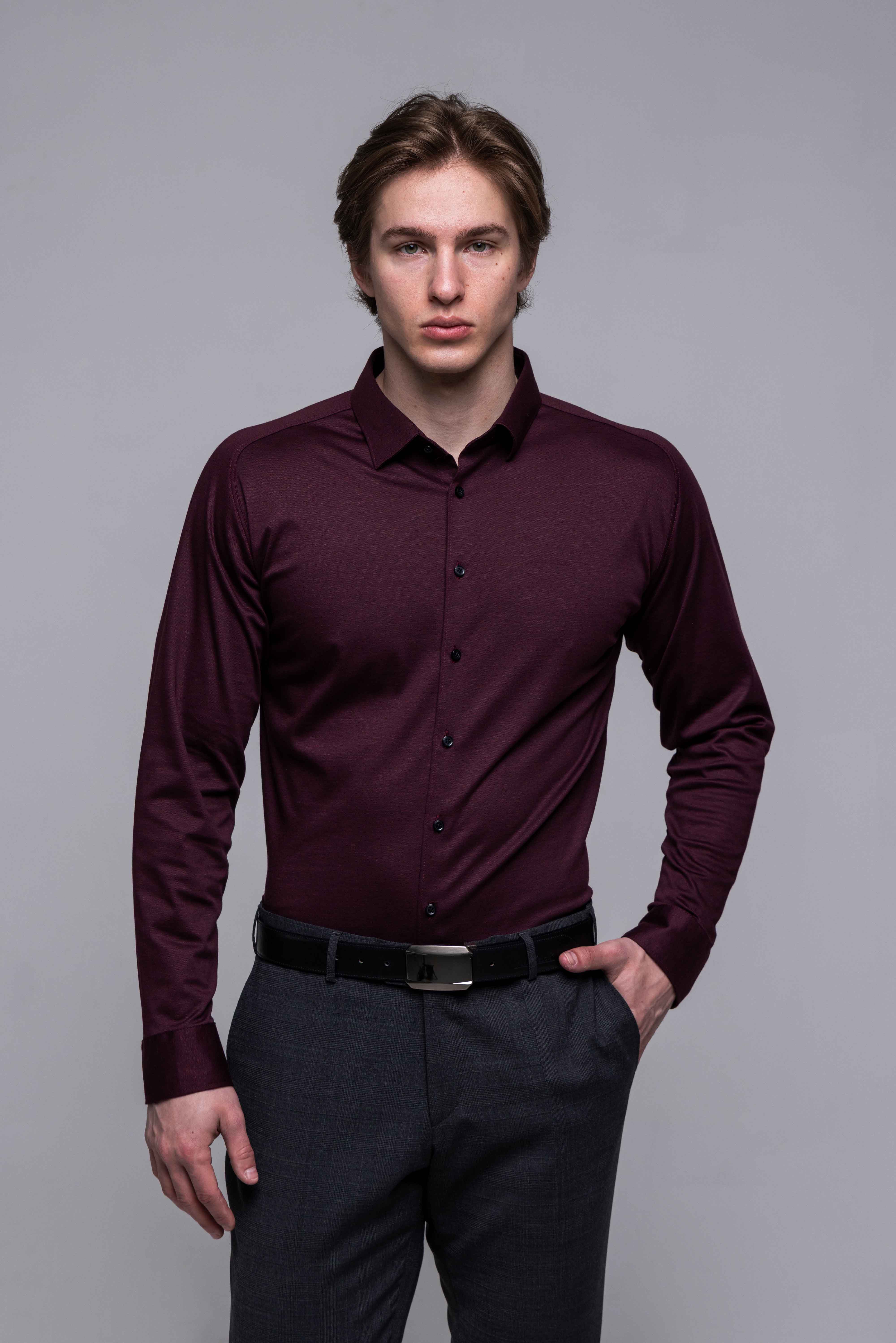 Bordová strečová Extra Slim Fit košeľa