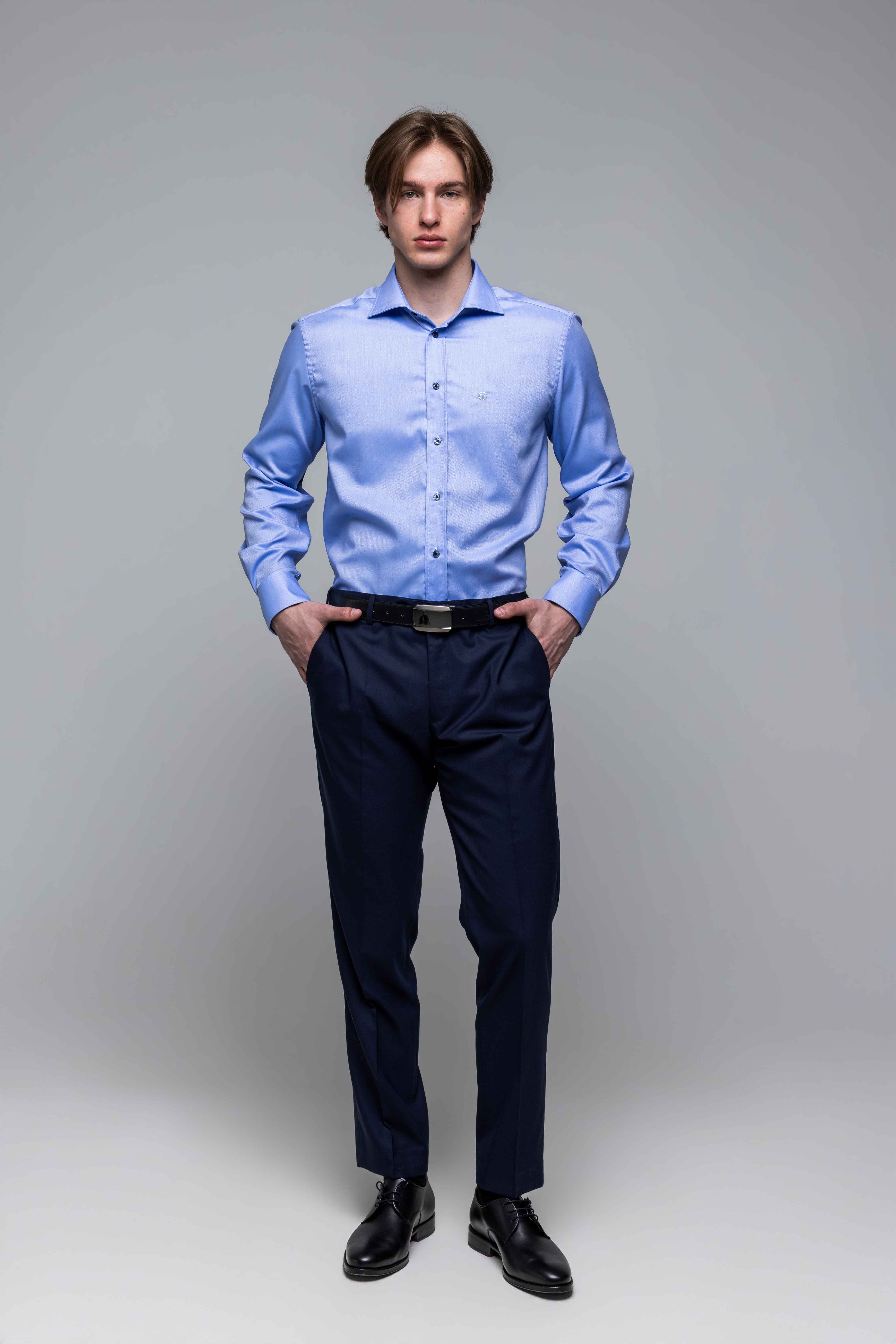 Modrá Slim Fit košeľa so zig zag vzorom