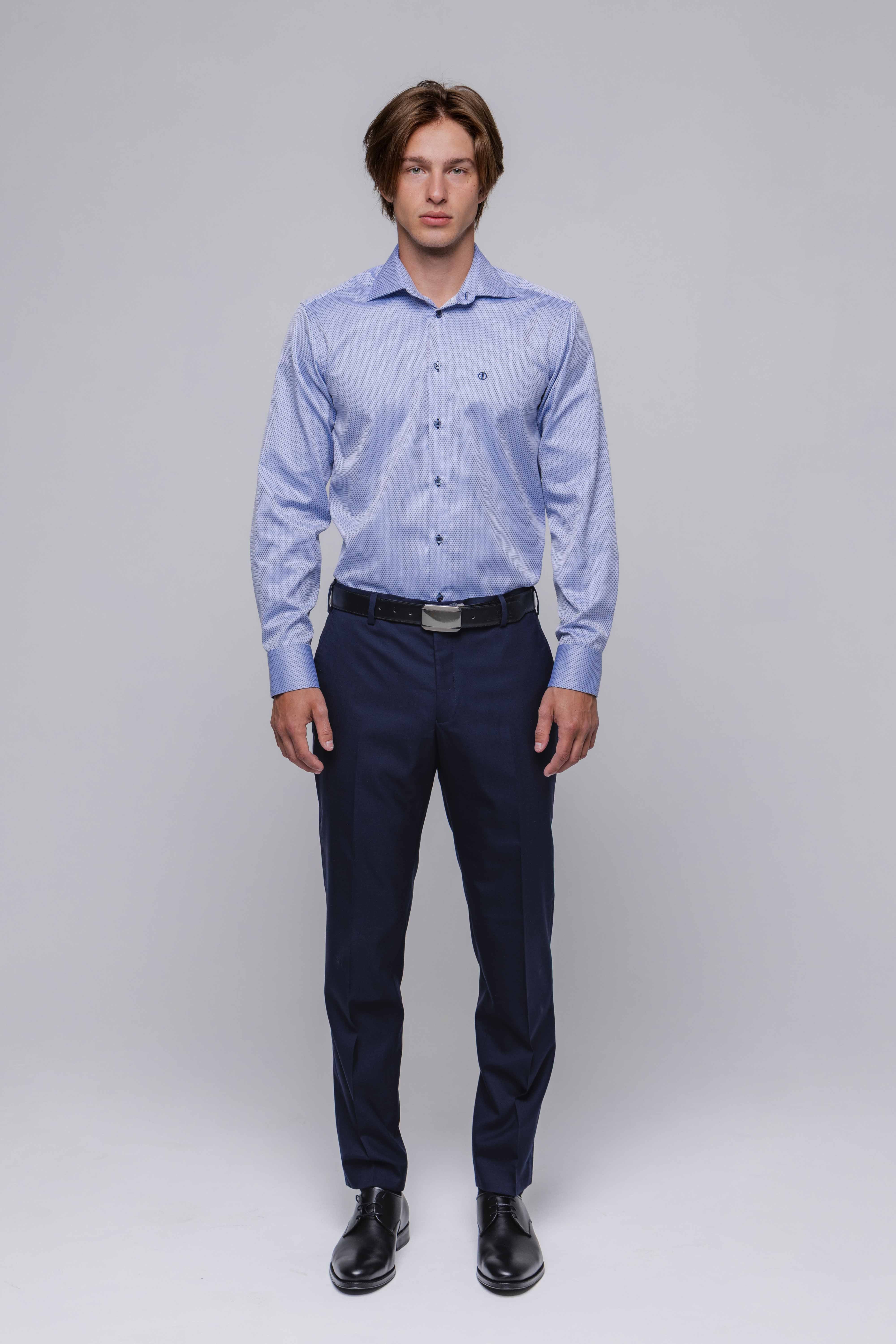 Modrá Classic Fit košeľa s kosoštvorcovým vzorom