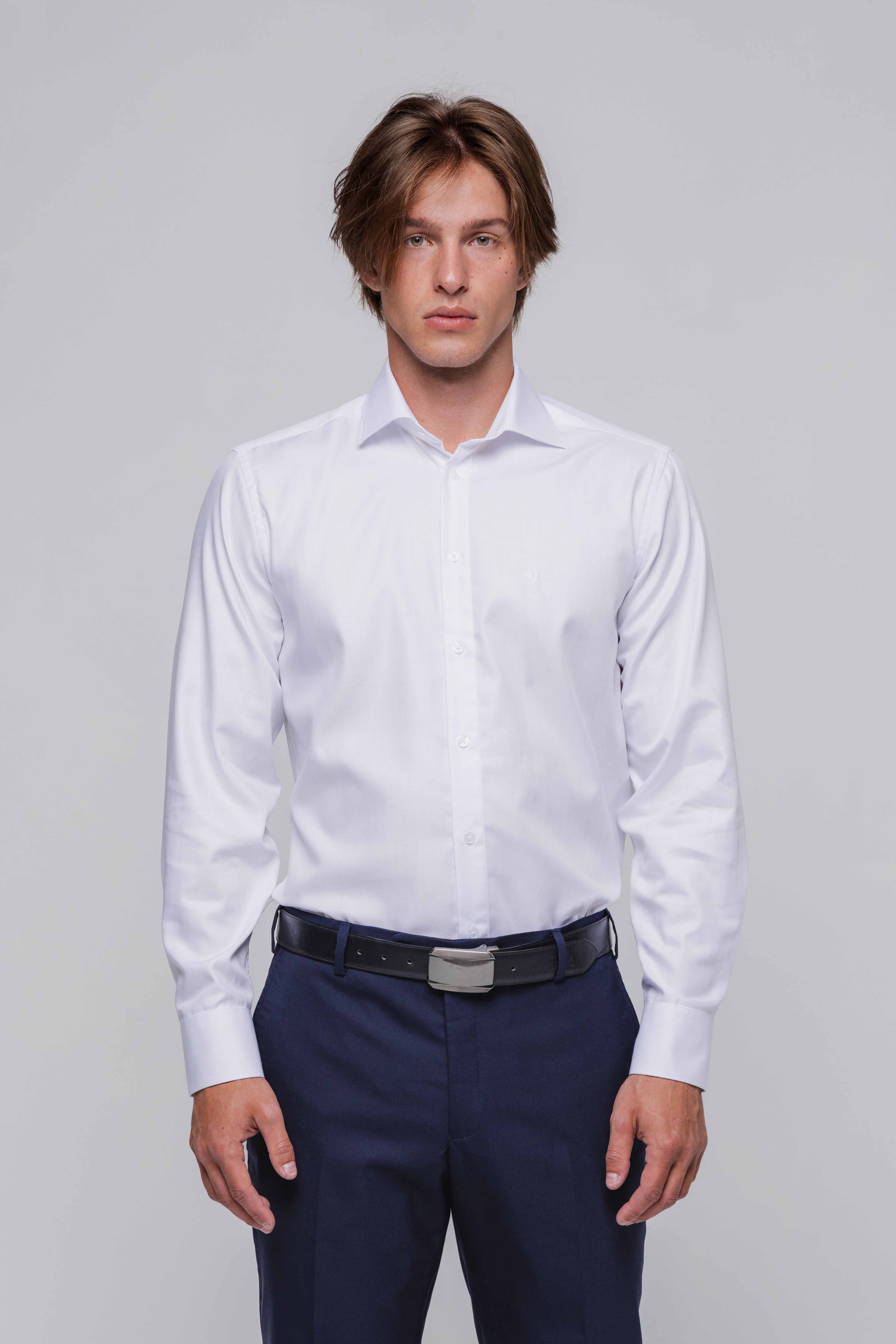 Biela Extra Slim Fit košeľa so vzorom rybia kosť