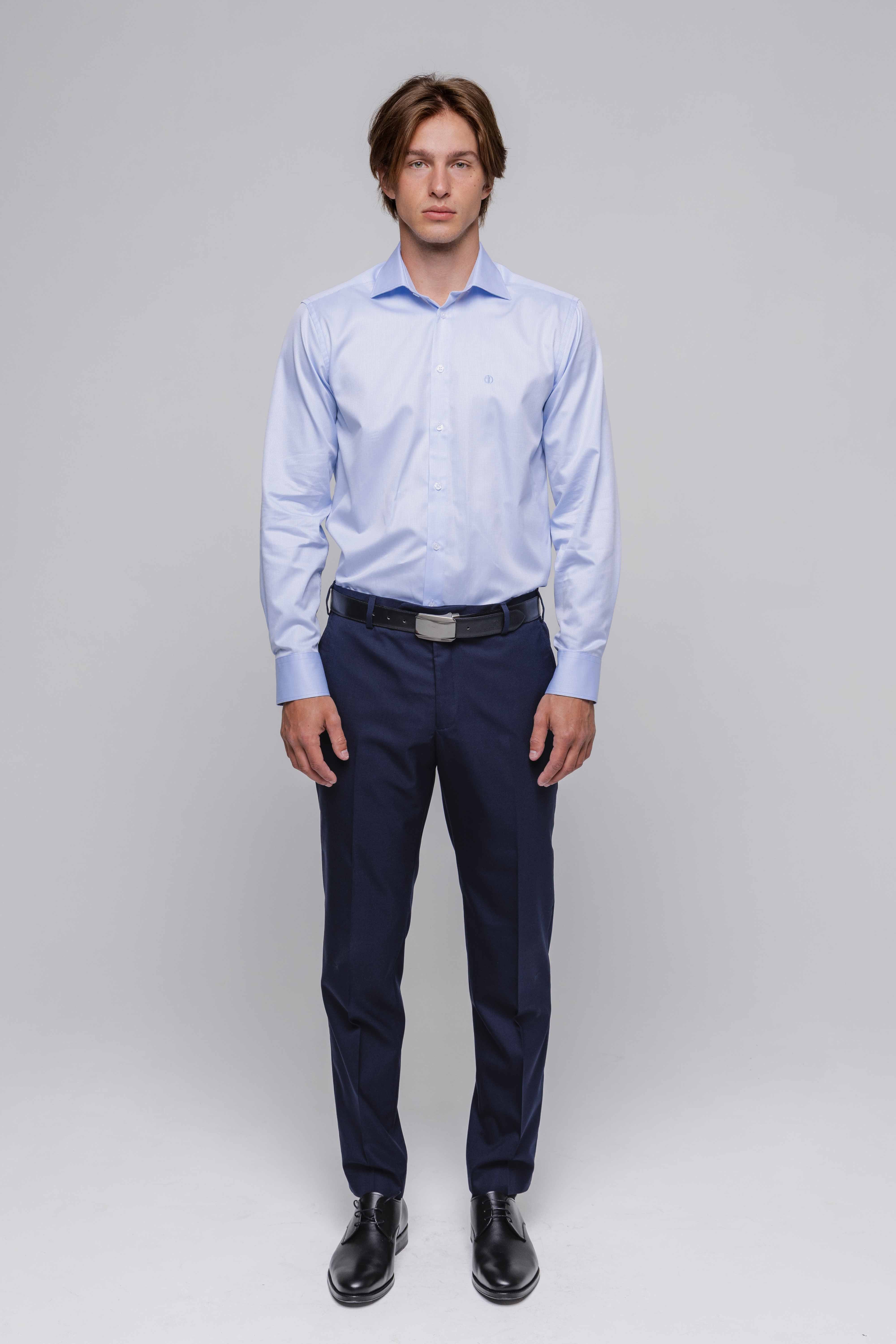 Bledomodrá Slim Fit košeľa s vlastným vzorom
