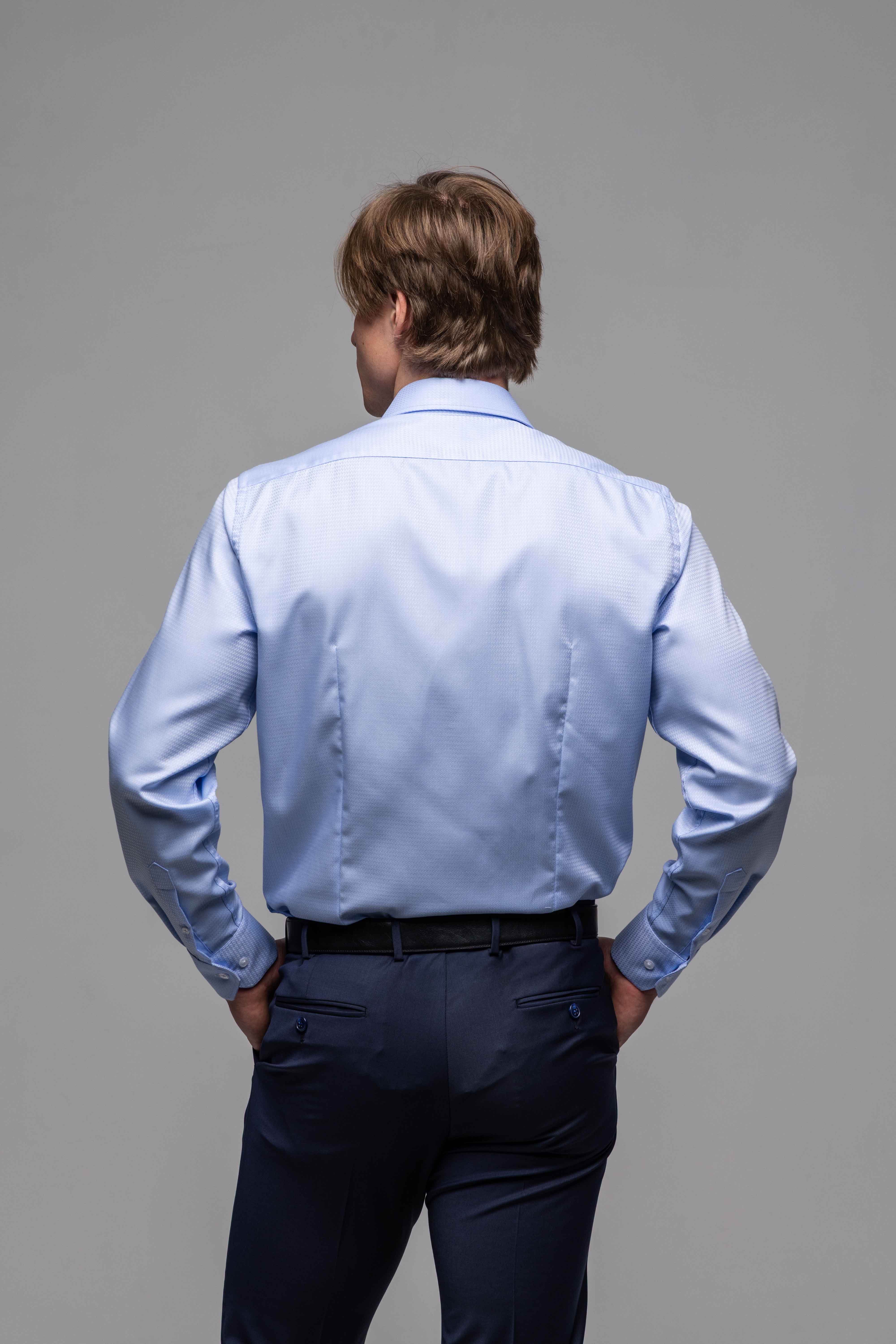 Modrá spoločenská Classic Fit košeľa s pleteným vzorom