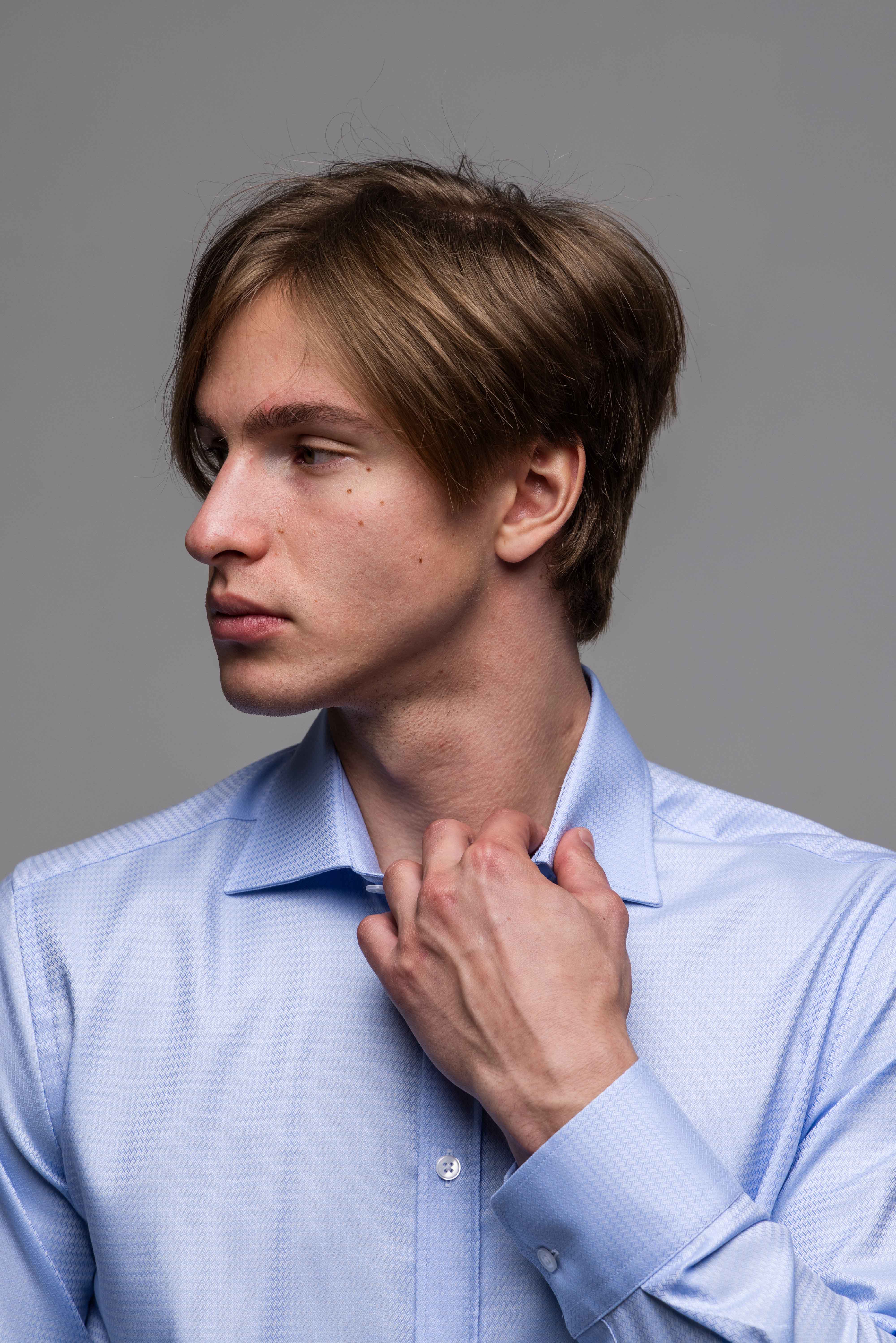 Modrá spoločenská Extra Slim Fit košeľa s pleteným vzorom