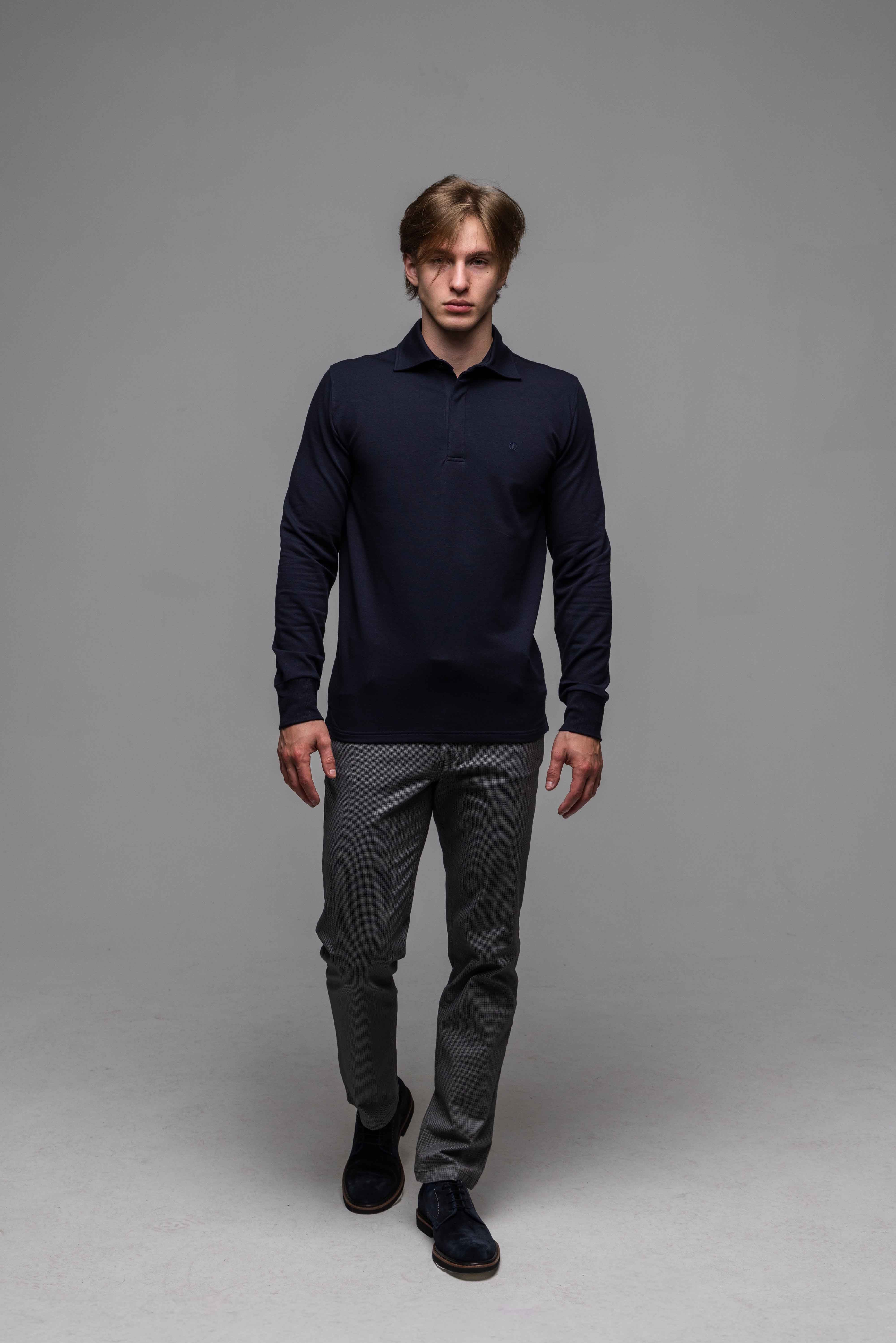 Modrá polokošeľa s dlhým rukávom