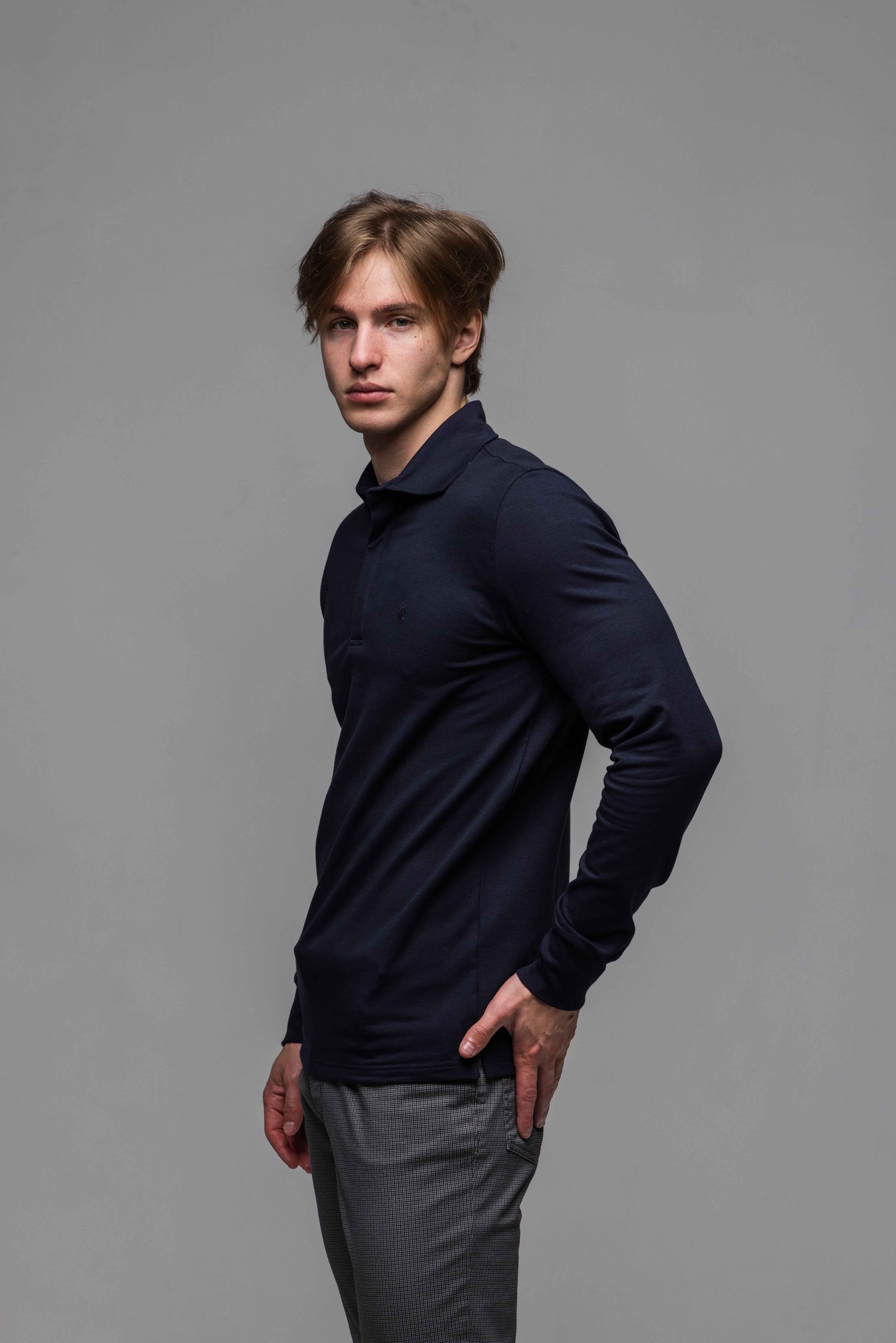 Modrá polokošeľa s dlhým rukávom