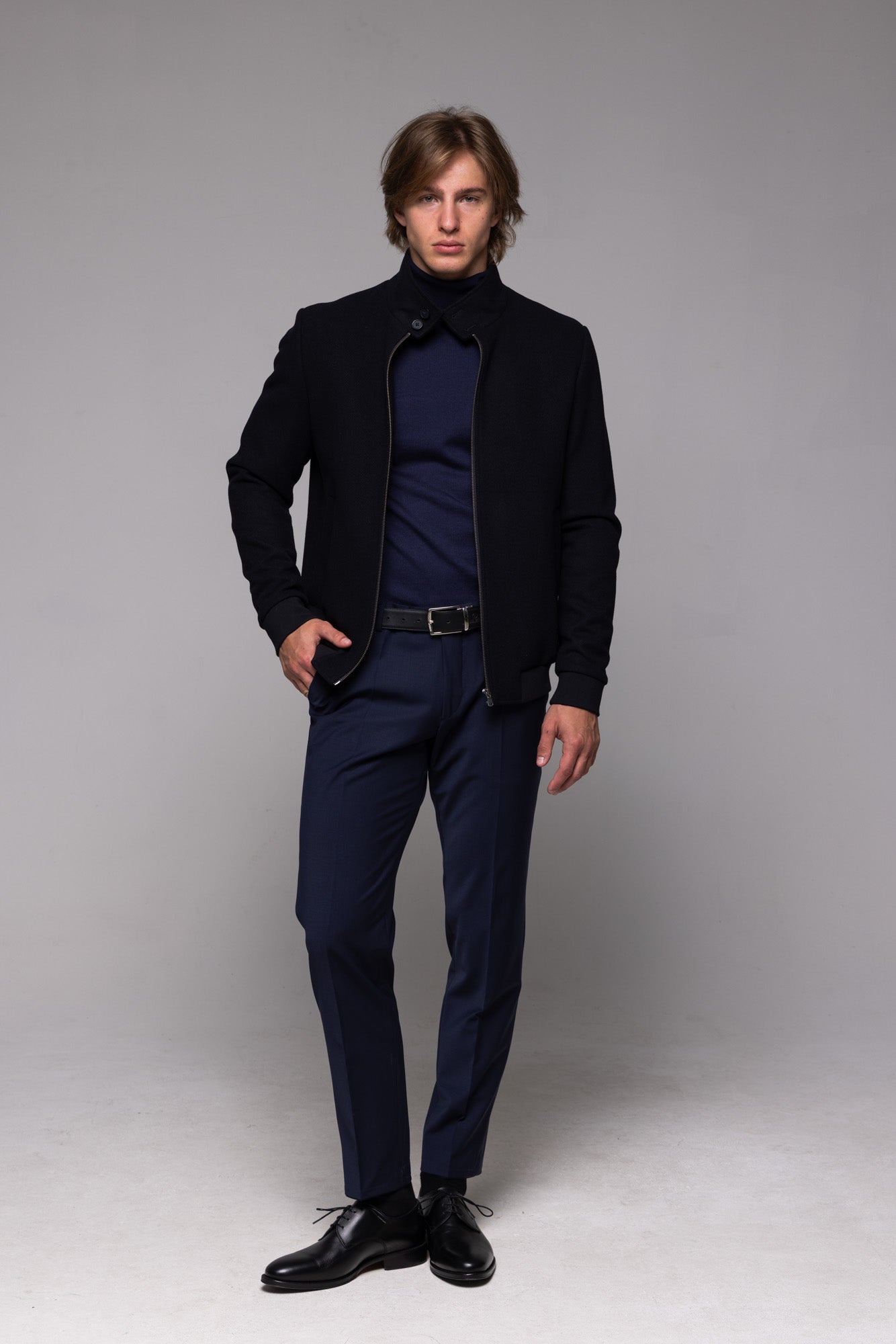 Čierna vlnená bomber bunda