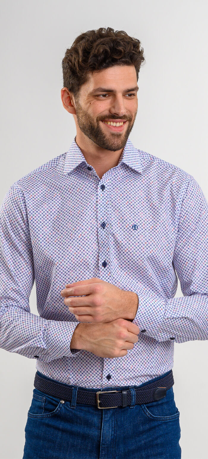 Biela Extra Slim Fit košeľa s farebným vzorom krížikov