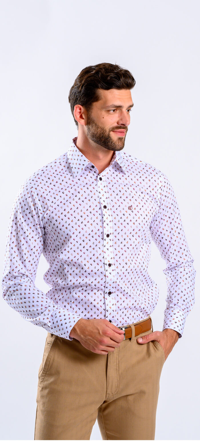 Biela Extra Slim Fit košeľa s hnedým vzorom