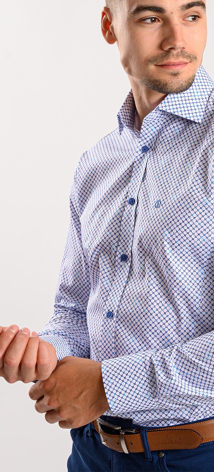 Biela Extra Slim Fit košeľa s modrým vzorom krížikov