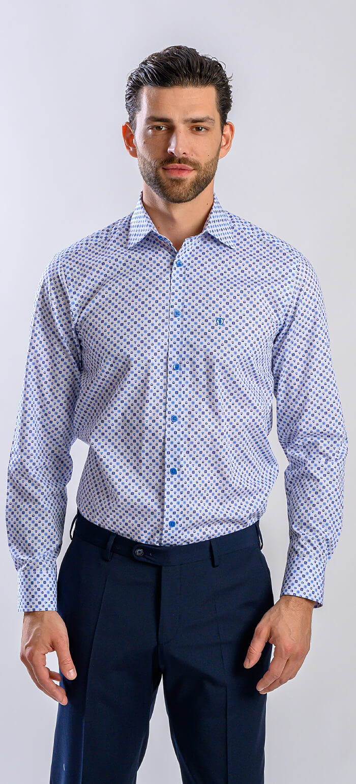 Biela Extra Slim Fit košeľa s modrým vzorom