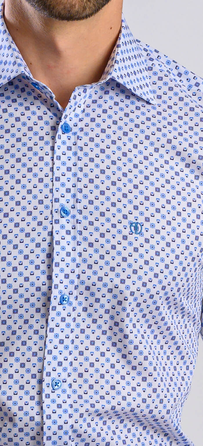 Biela Extra Slim Fit košeľa s modrým vzorom